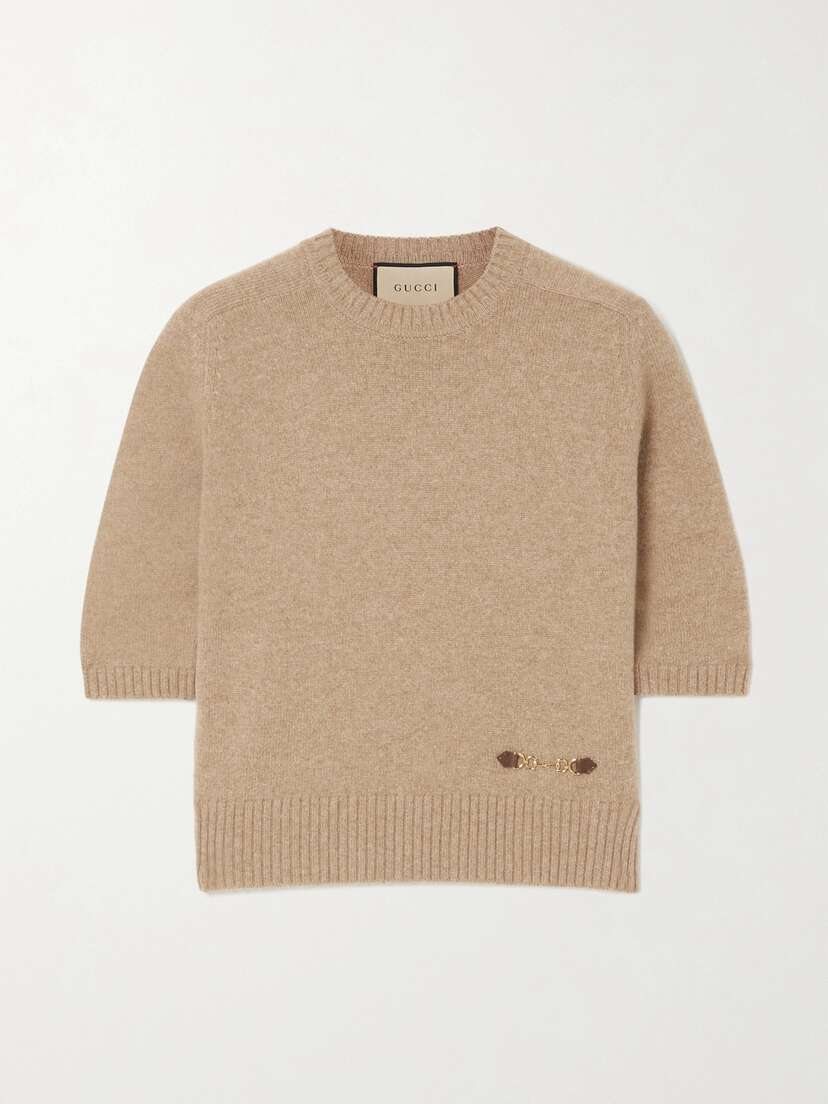 Gucci Horsebit-detailed Leather-trimmed Cashmere Sweater