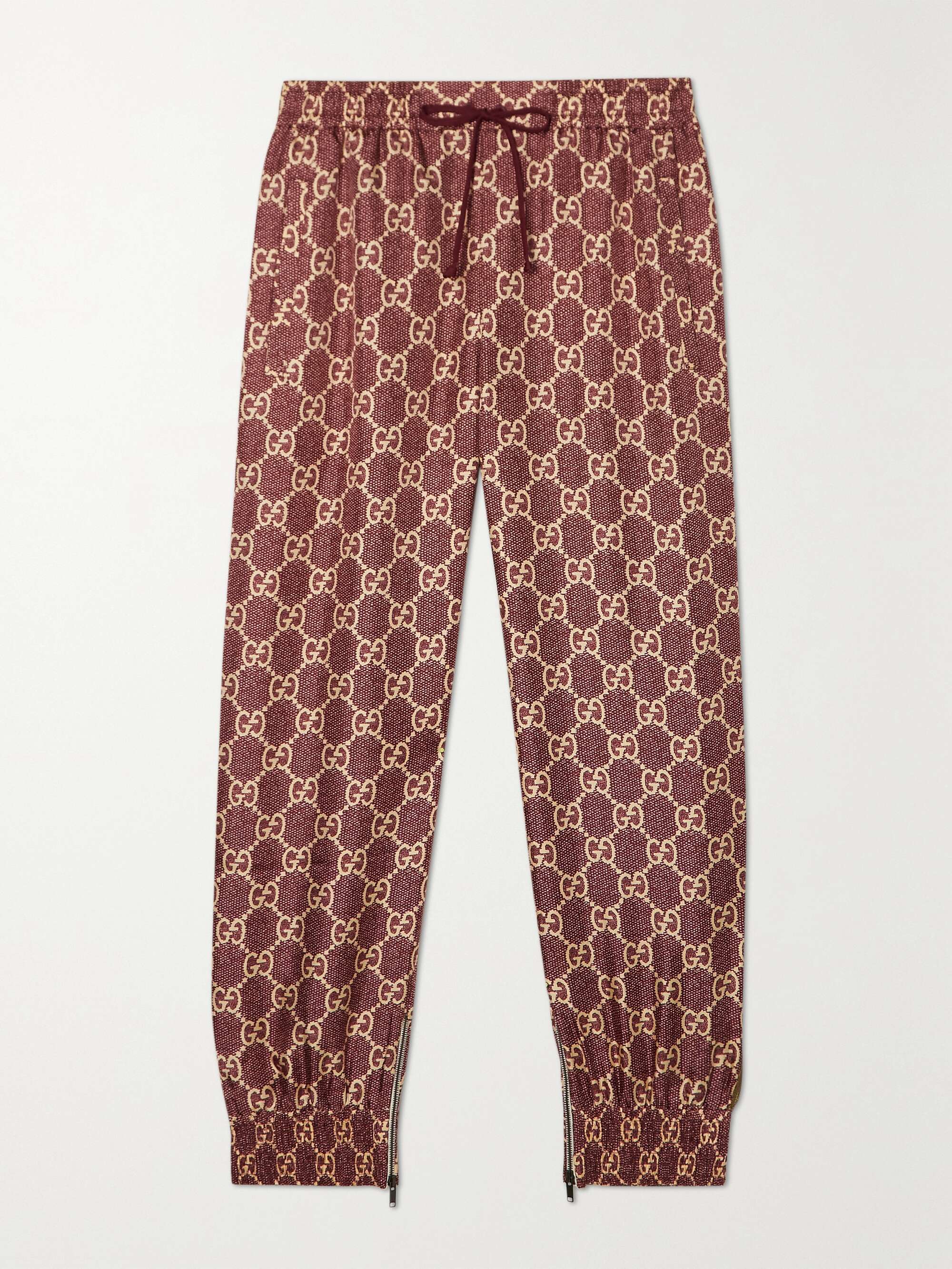 GUCCI Lamé-trimmed silk-twill track pants