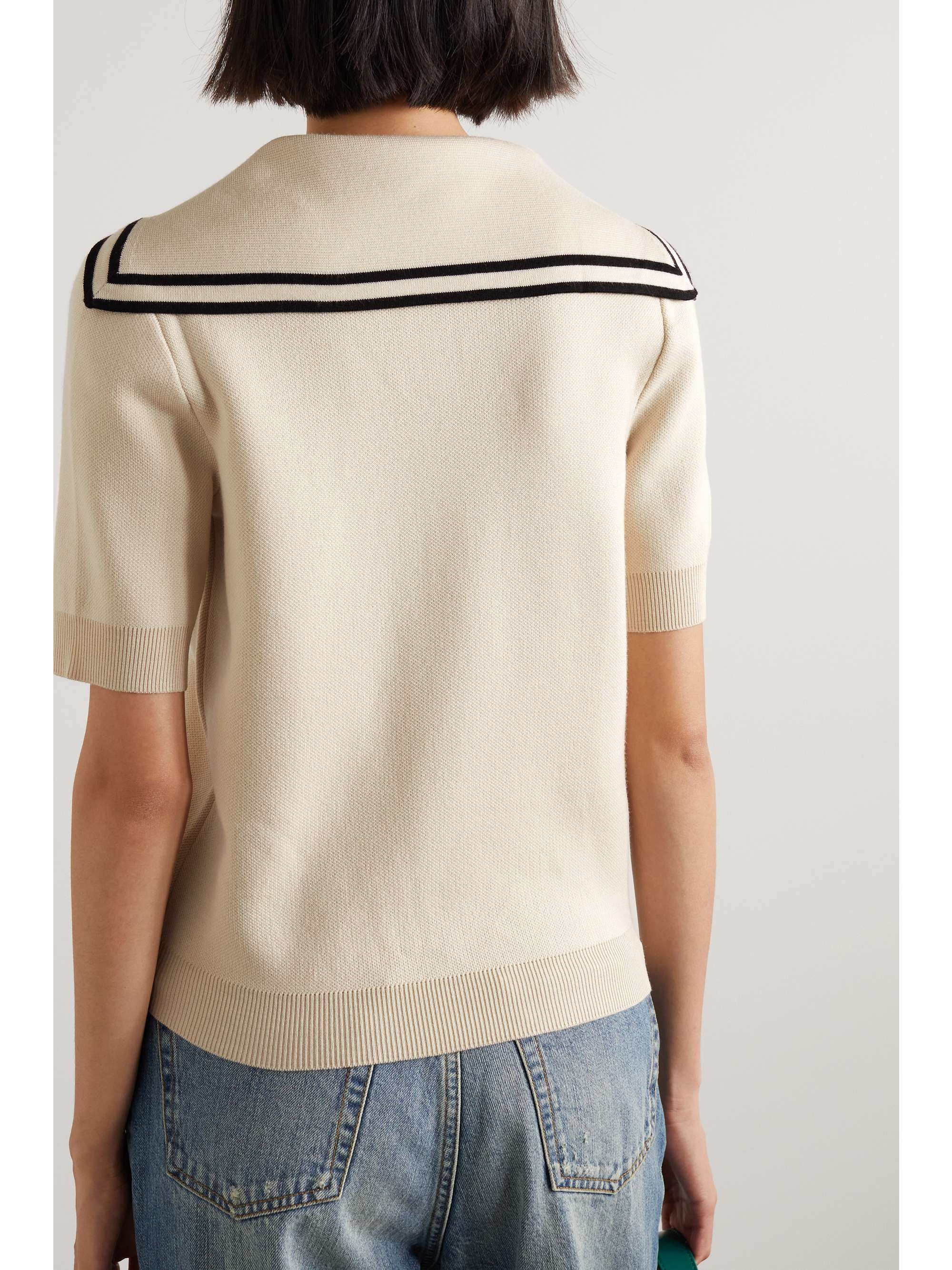 GUCCI Embellished striped wool-piqué polo shirt