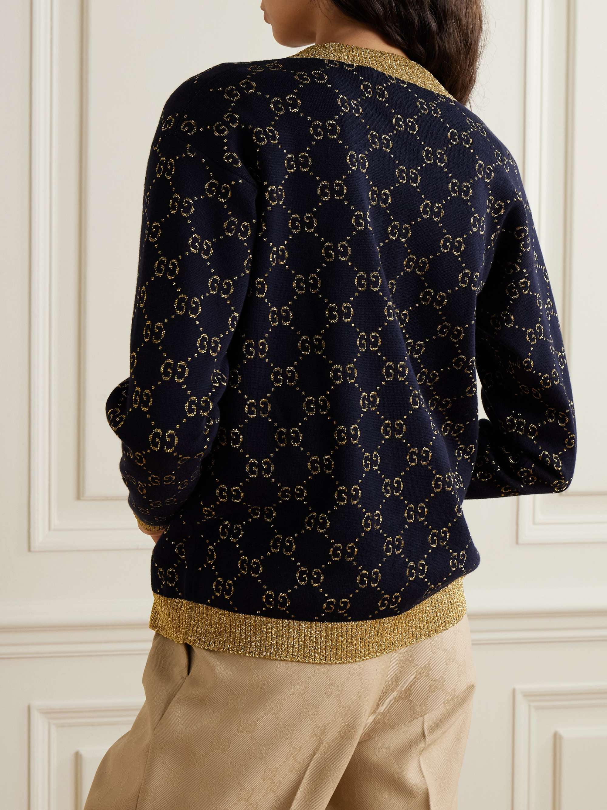 GUCCI Metallic jacquard-knit cotton-blend cardigan | NET-A