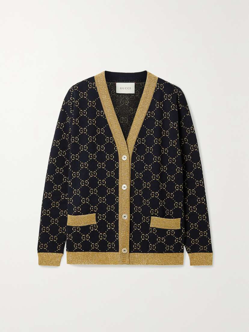 Gucci etallic Jacquard-knit Cotton-blend Cardigan