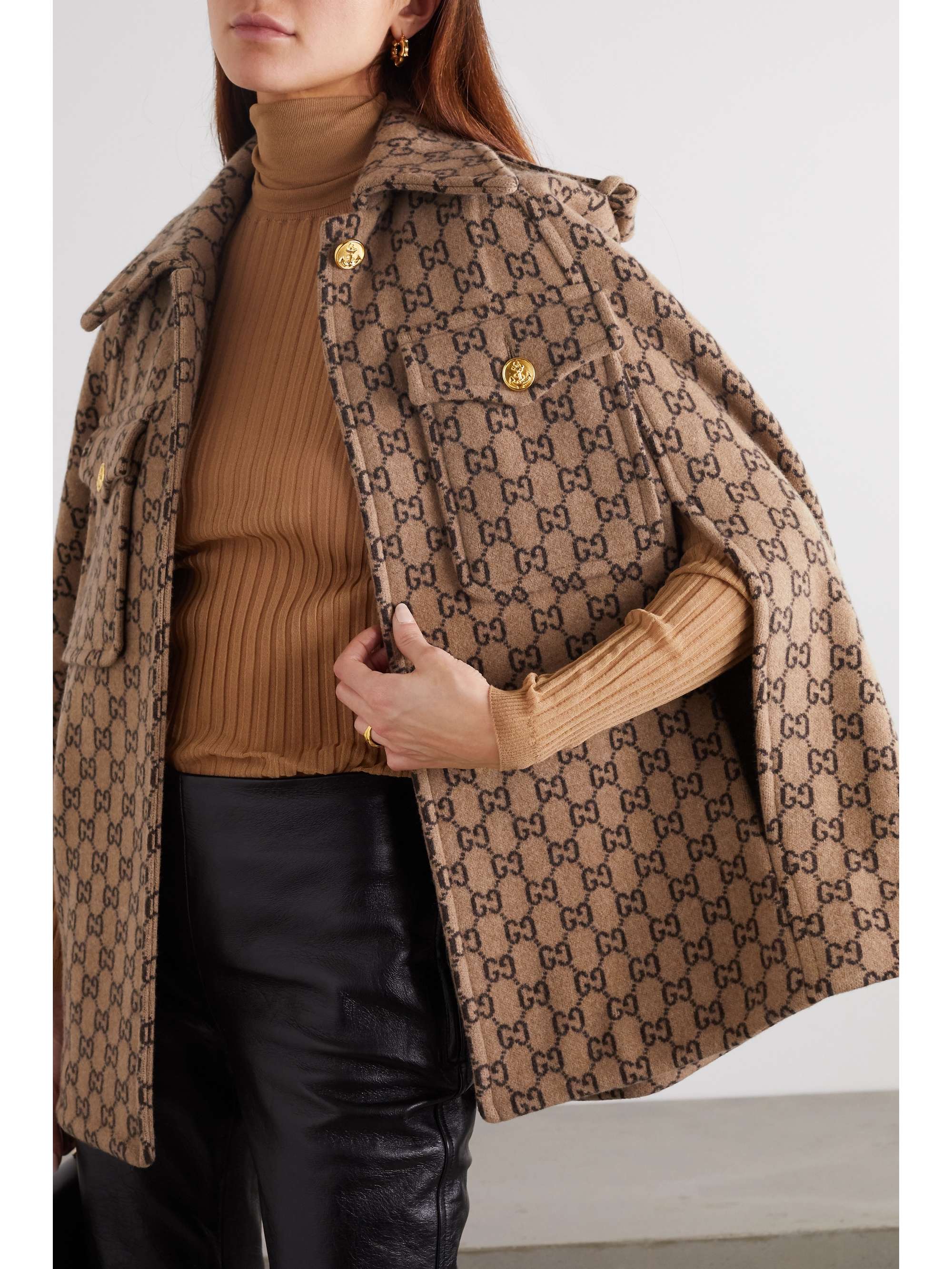 Stolthed End amerikansk dollar Beige Wool-jacquard cape | GUCCI | NET-A-PORTER