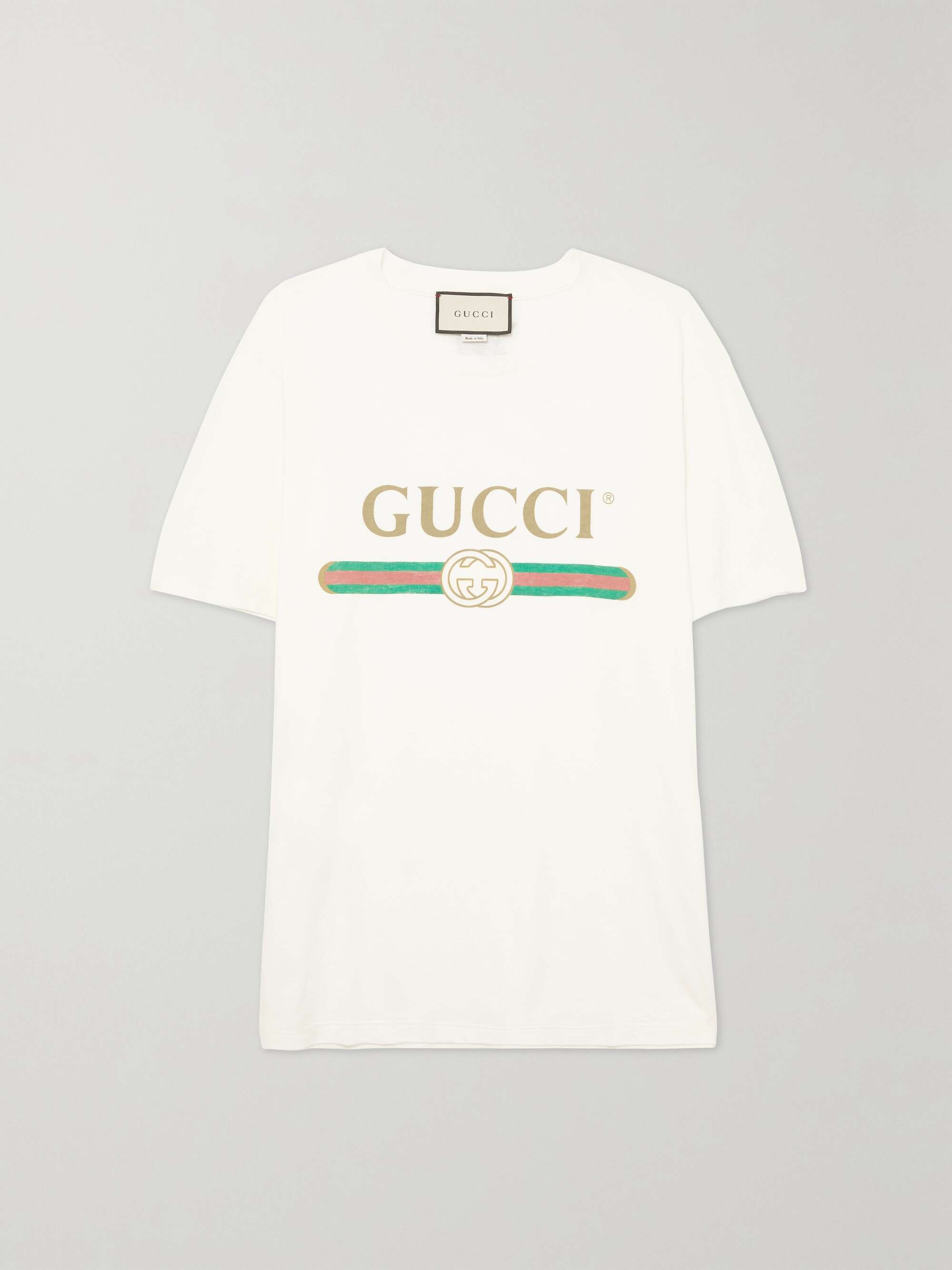 GUCCI Oversized appliquéd printed cotton-jersey T-shirt | NET-A-PORTER