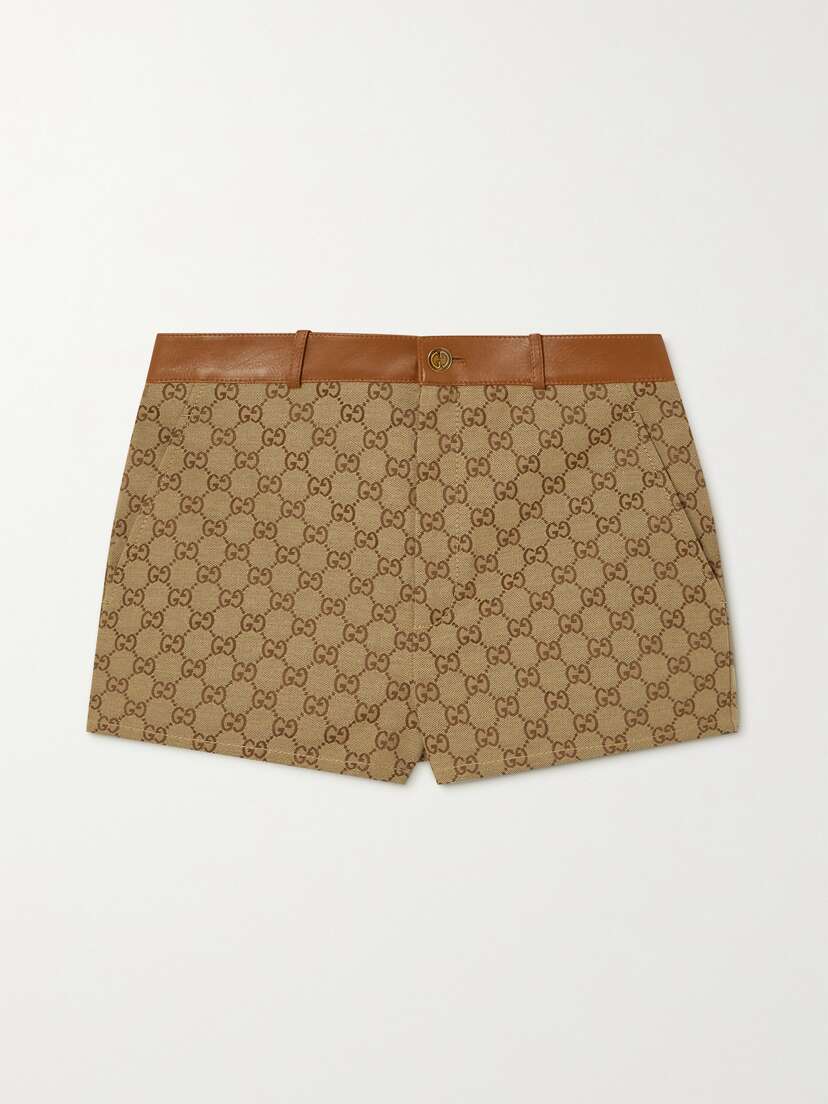 Gucci Aria Leather-trimmed Cotton-blend Canvas-jacquard Shorts