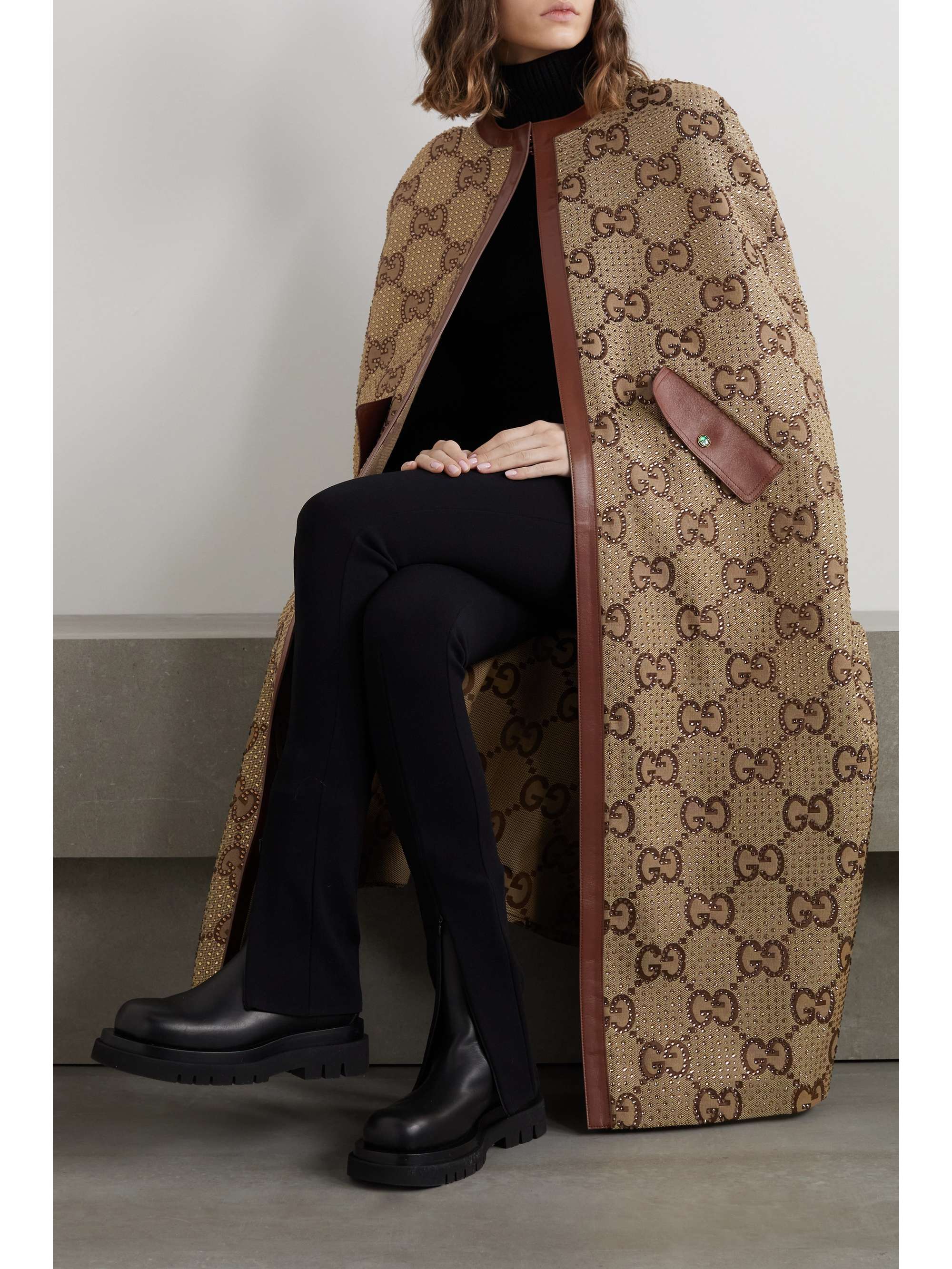 Camel Aria reversible leather-trimmed 