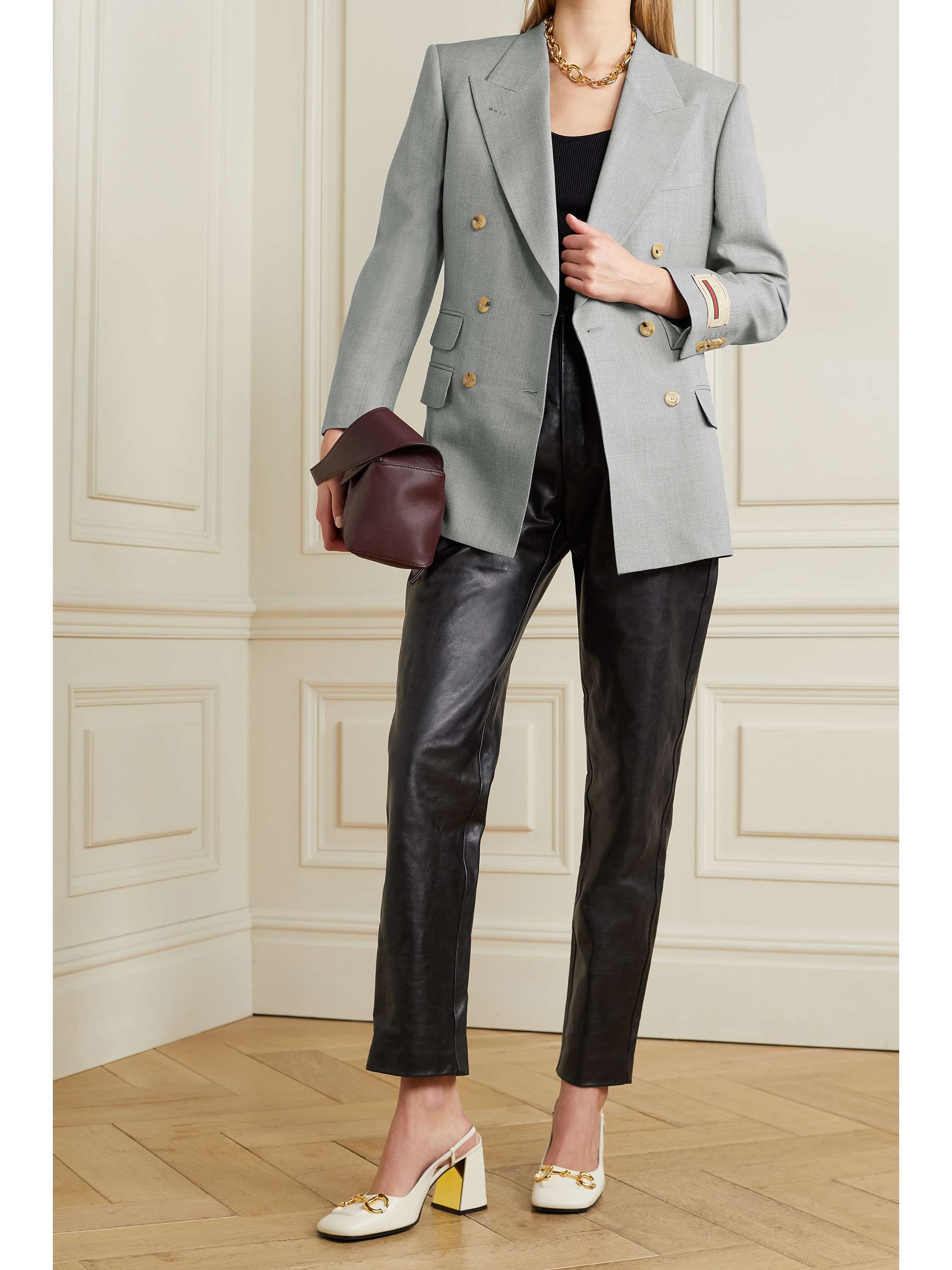 Light gray Aria double-breasted wool blazer | GUCCI | NET-A-PORTER