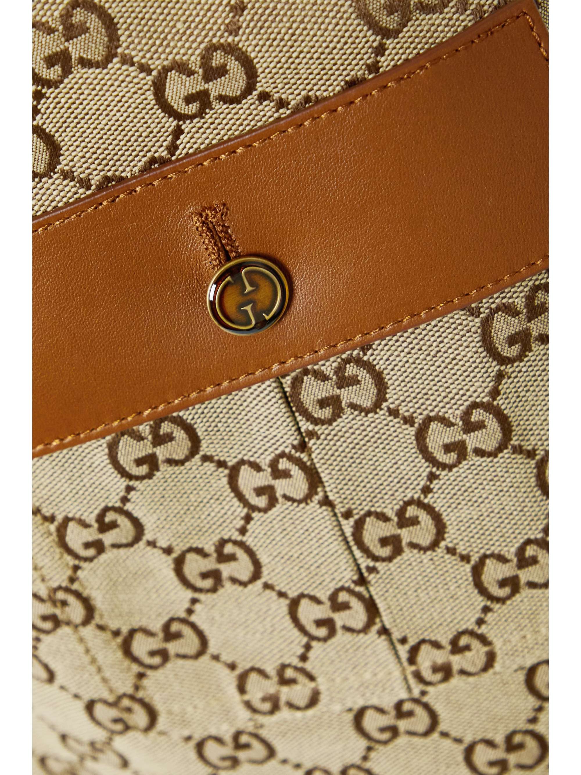 GUCCI Leather-trimmed cotton-blend canvas-jacquard flared pants