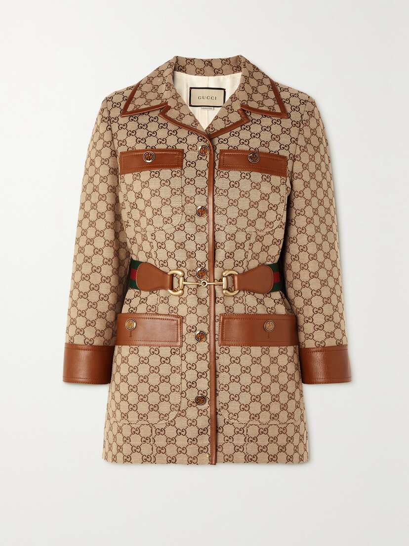 Gucci Belted Leather-trimmed Cotton-blend Canvas-jacquard Jacket