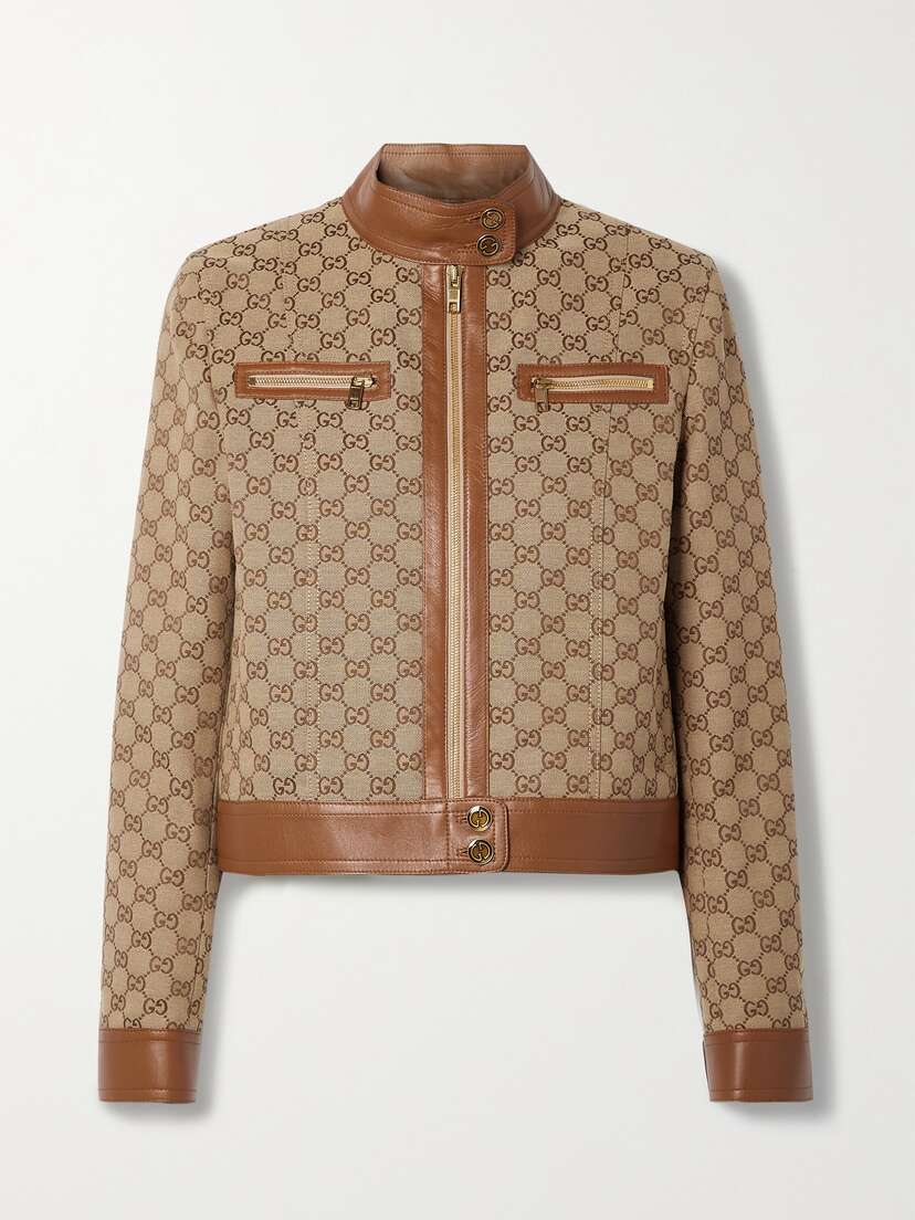 Gucci Aria Leather-trimmed Logo-jacquard Cotton-blend Canvas Jacket