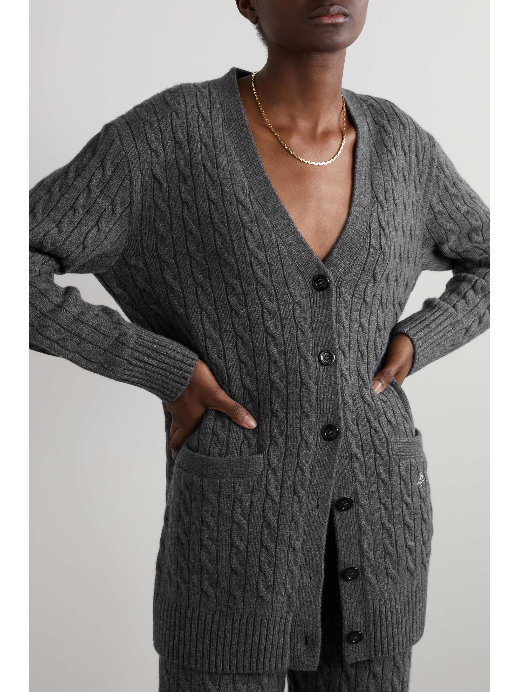 grey cable knit cardigan