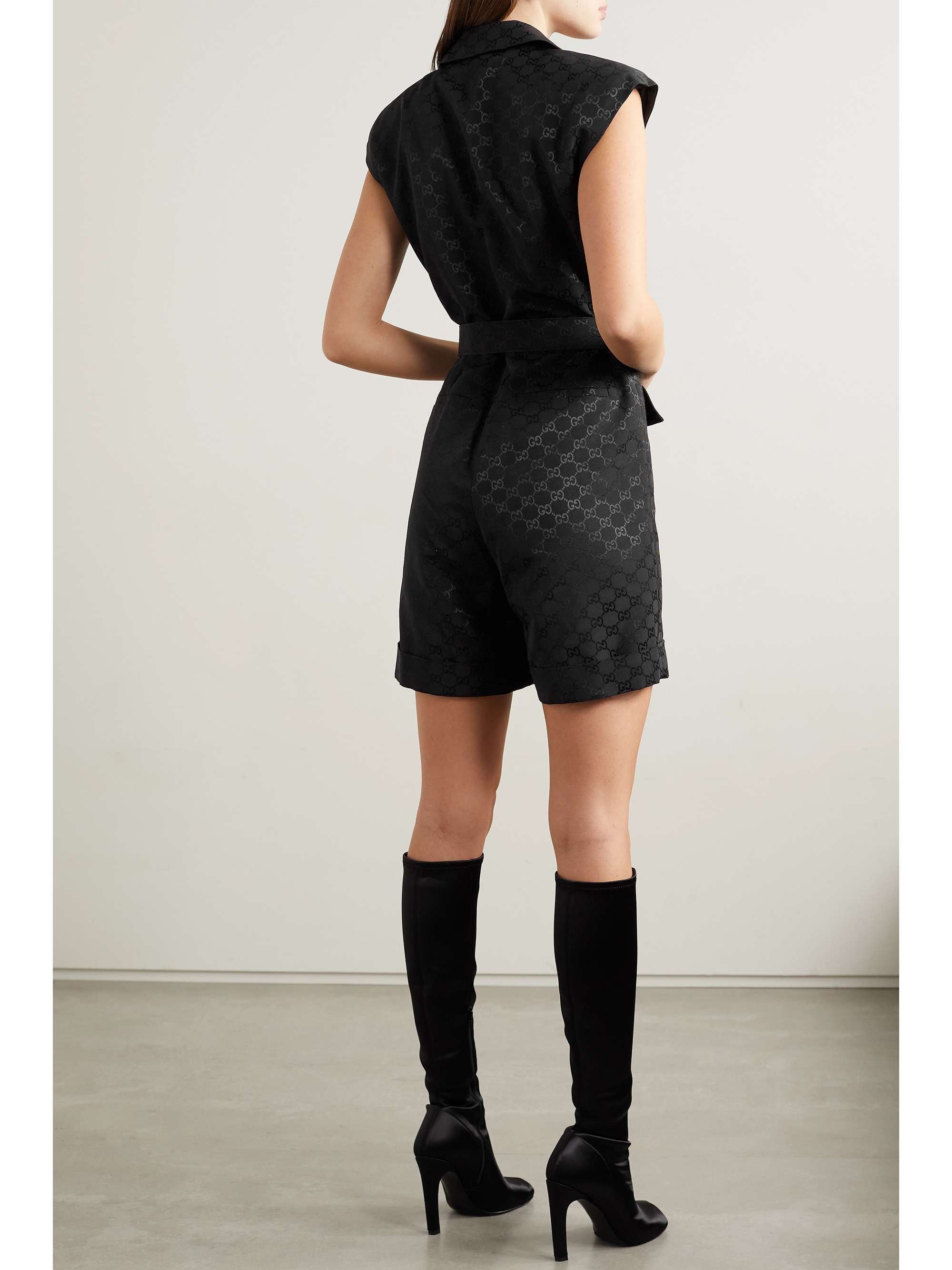 GUCCI Belted cotton-blend jacquard playsuit
