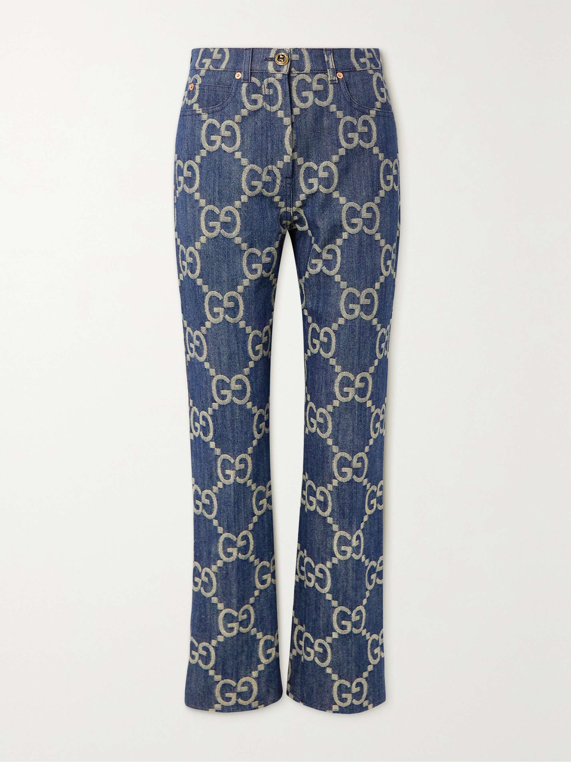 Jumbo GG denim jacquard high rise straight leg jeans blue 22