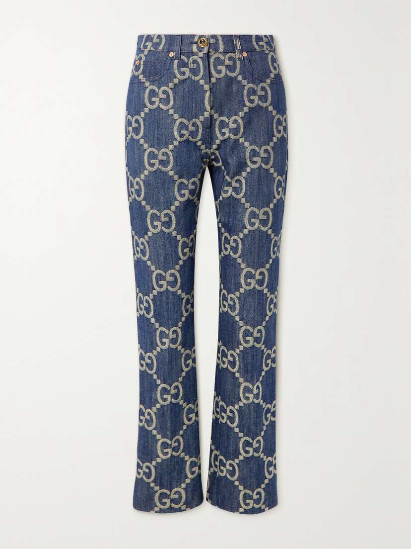 Gucci Jumbo Gg Denim-jacquard High-rise Straight-leg Jeans