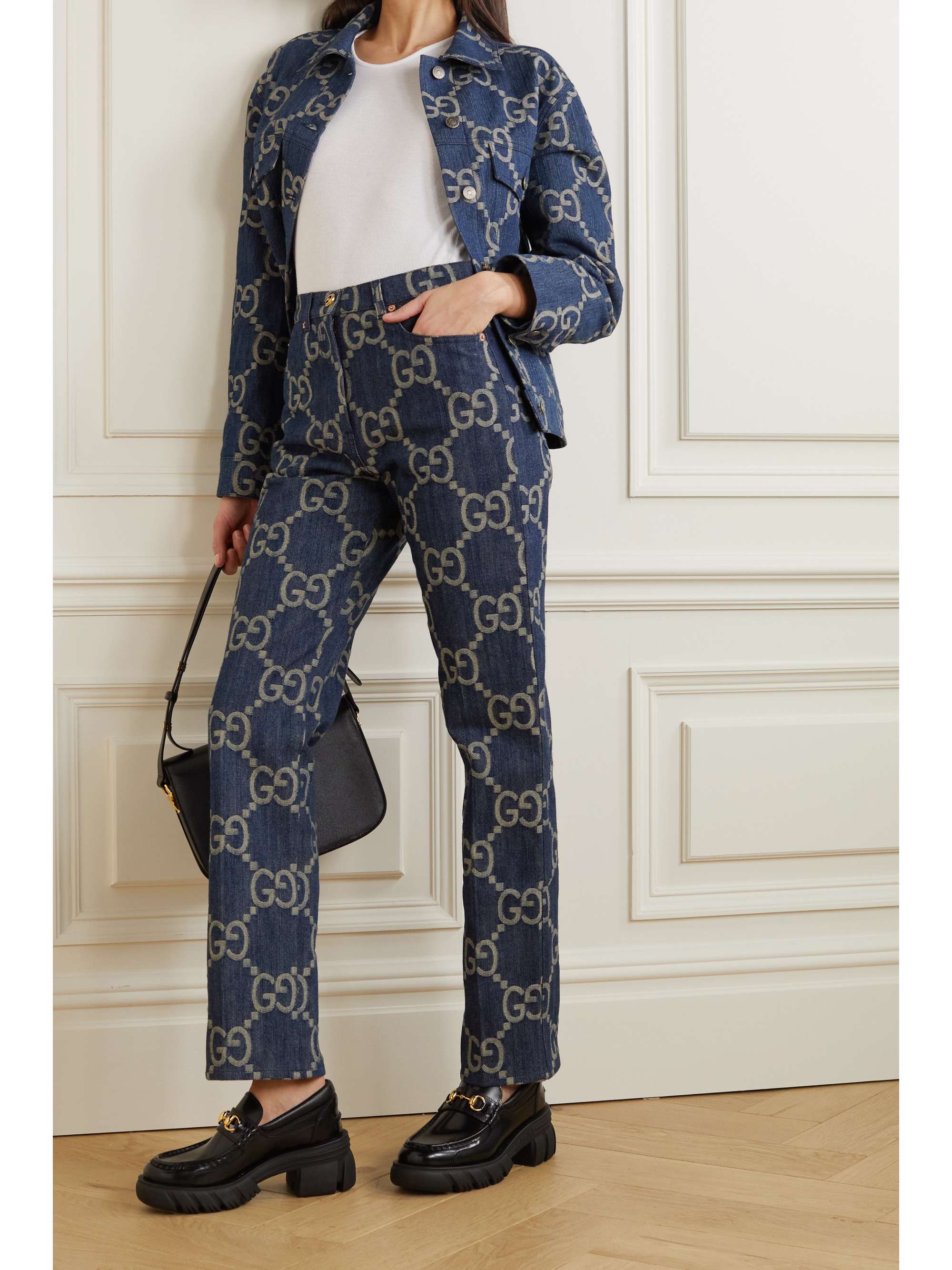 GUCCI Jumbo GG denimjacquard highrise straightleg jeans NETAPORTER