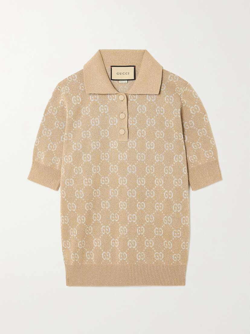 Gucci Metallic Jacquard-knit Cotton-blend Polo Shirt