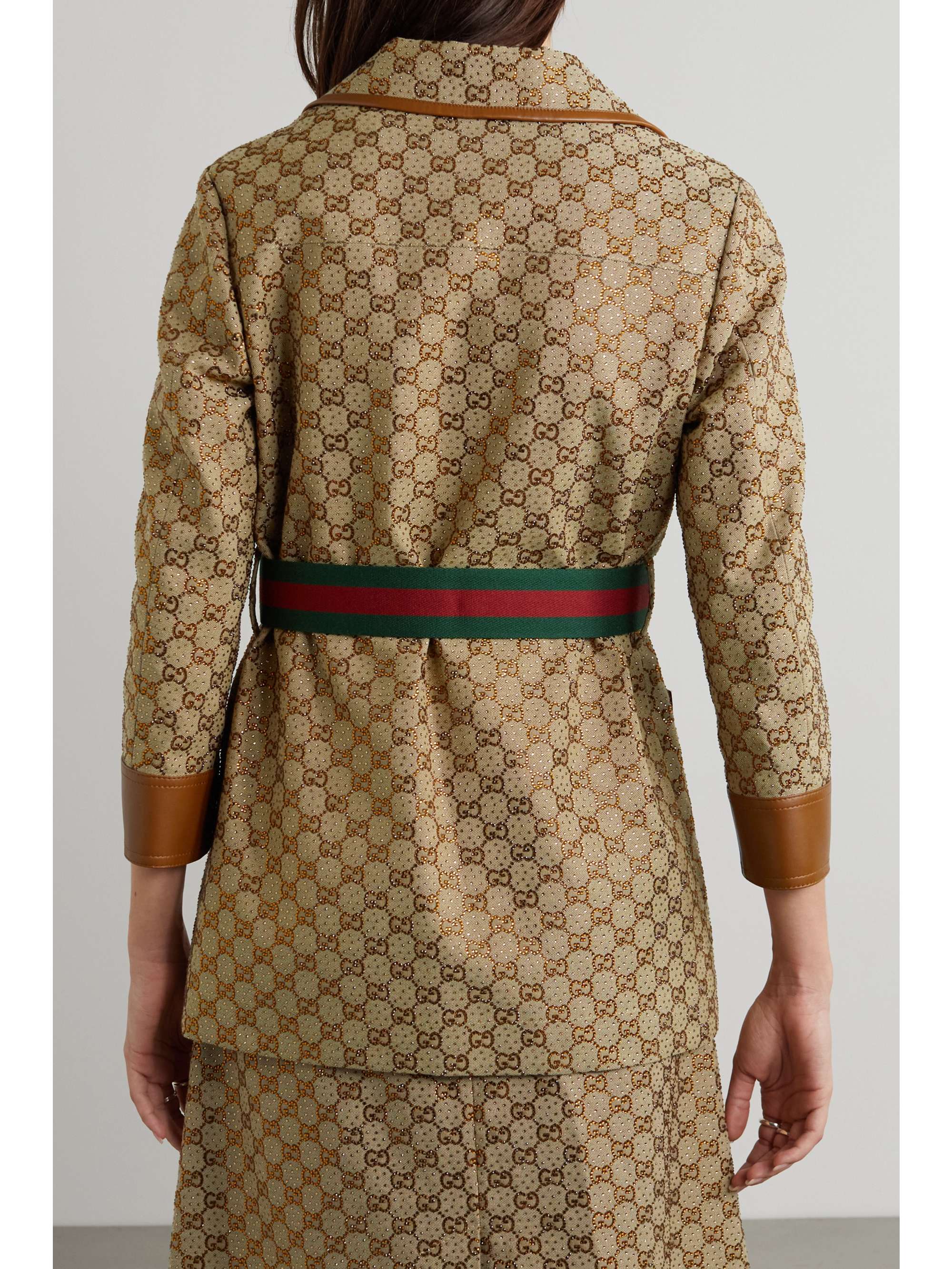 GUCCI Aria belted leather-trimmed cotton-blend canvas-jacquard jacket