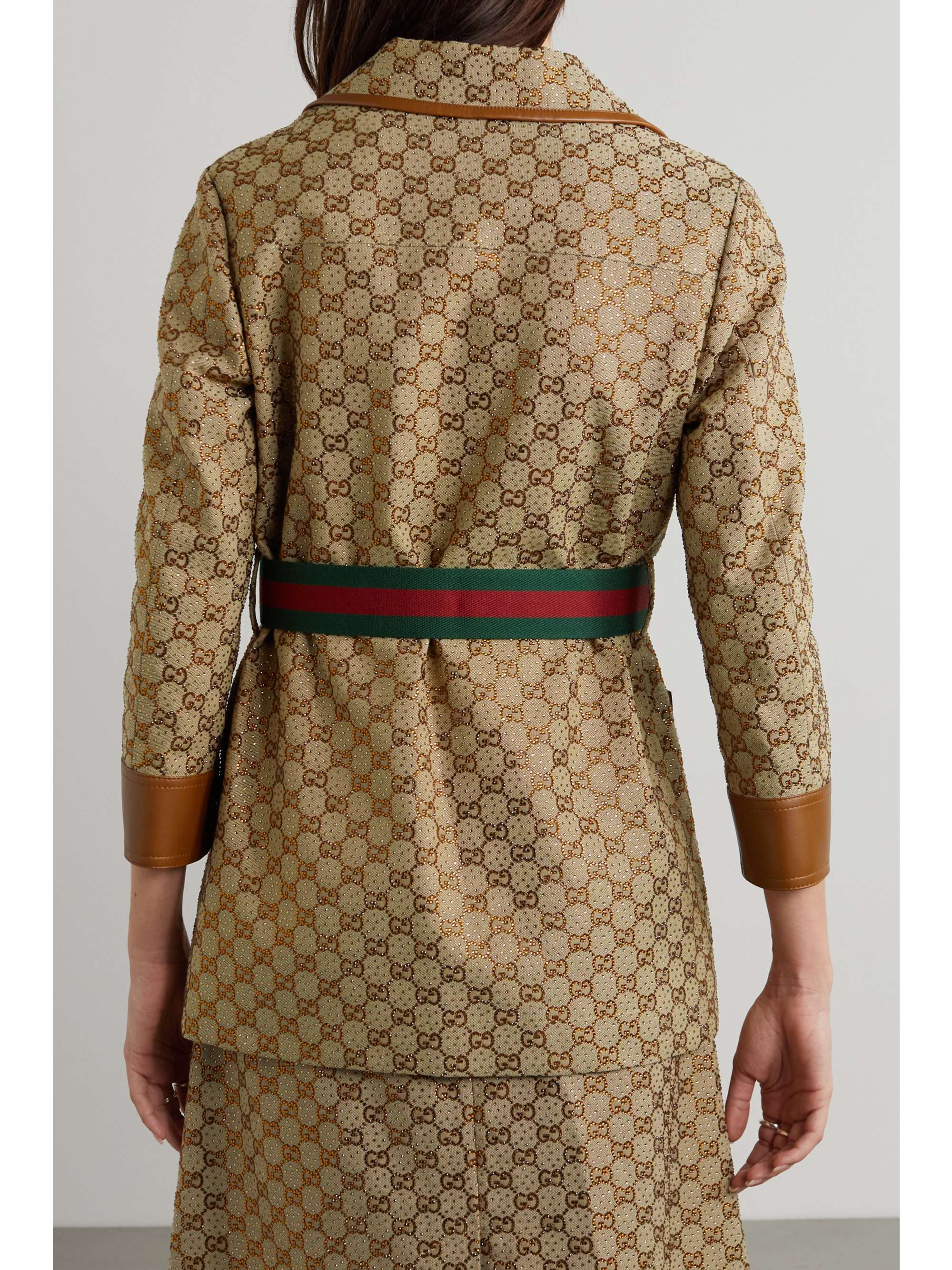 GUCCI Aria belted leather-trimmed cotton-blend canvas-jacquard jacket ...