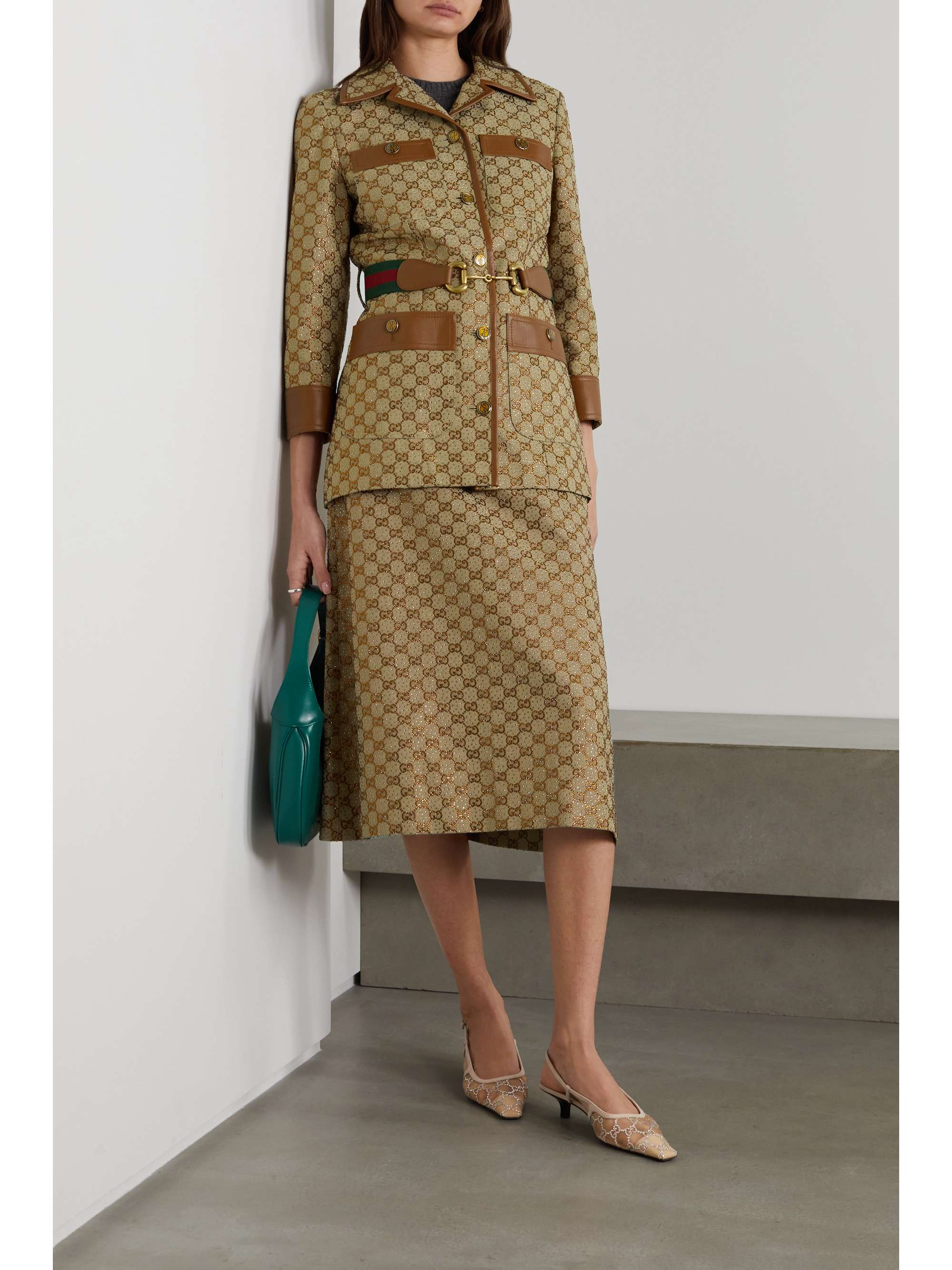 Camel GG-canvas leather-trim trench coat, Gucci