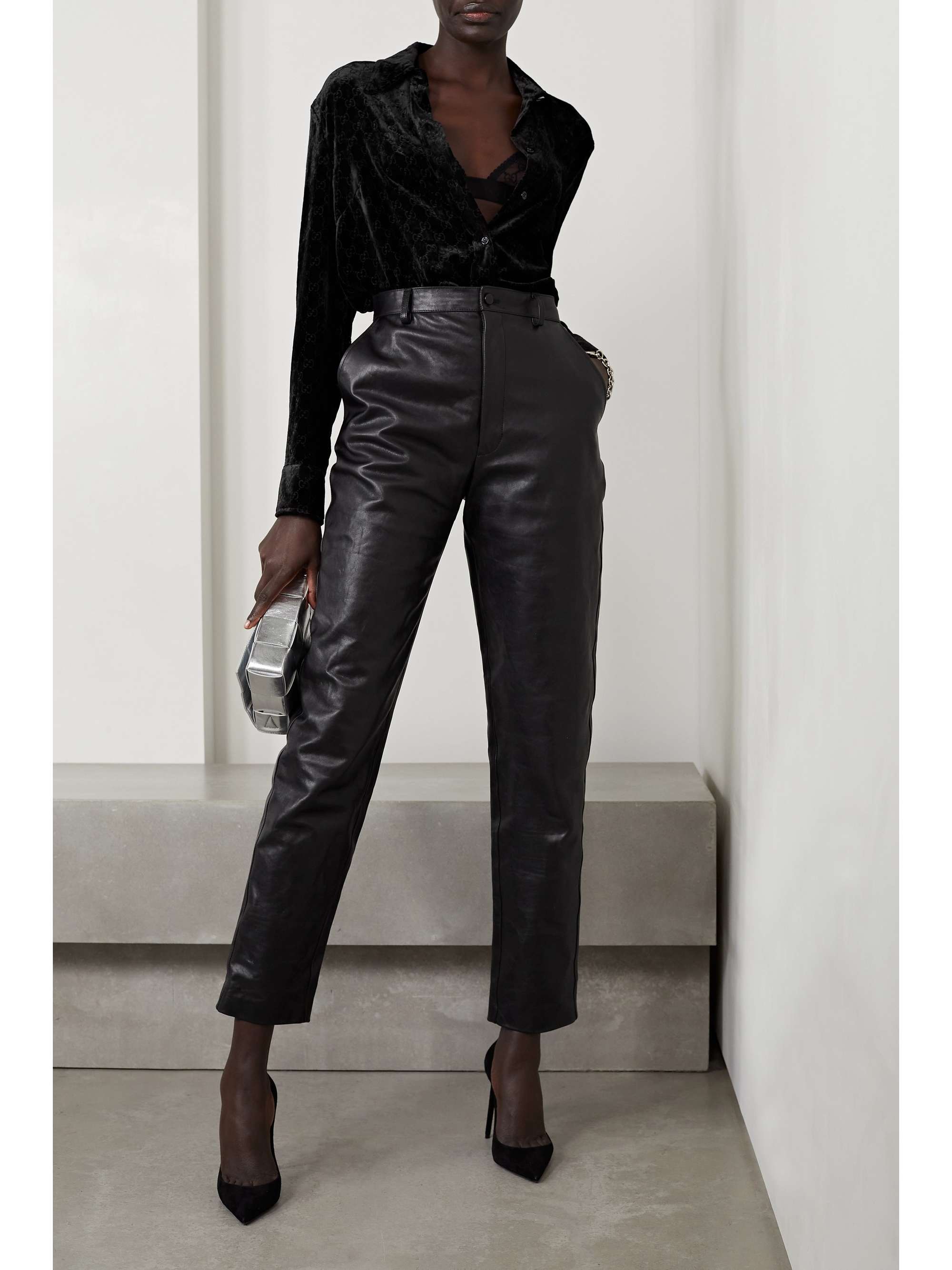 Black Devoré-velvet shirt | GUCCI | NET 