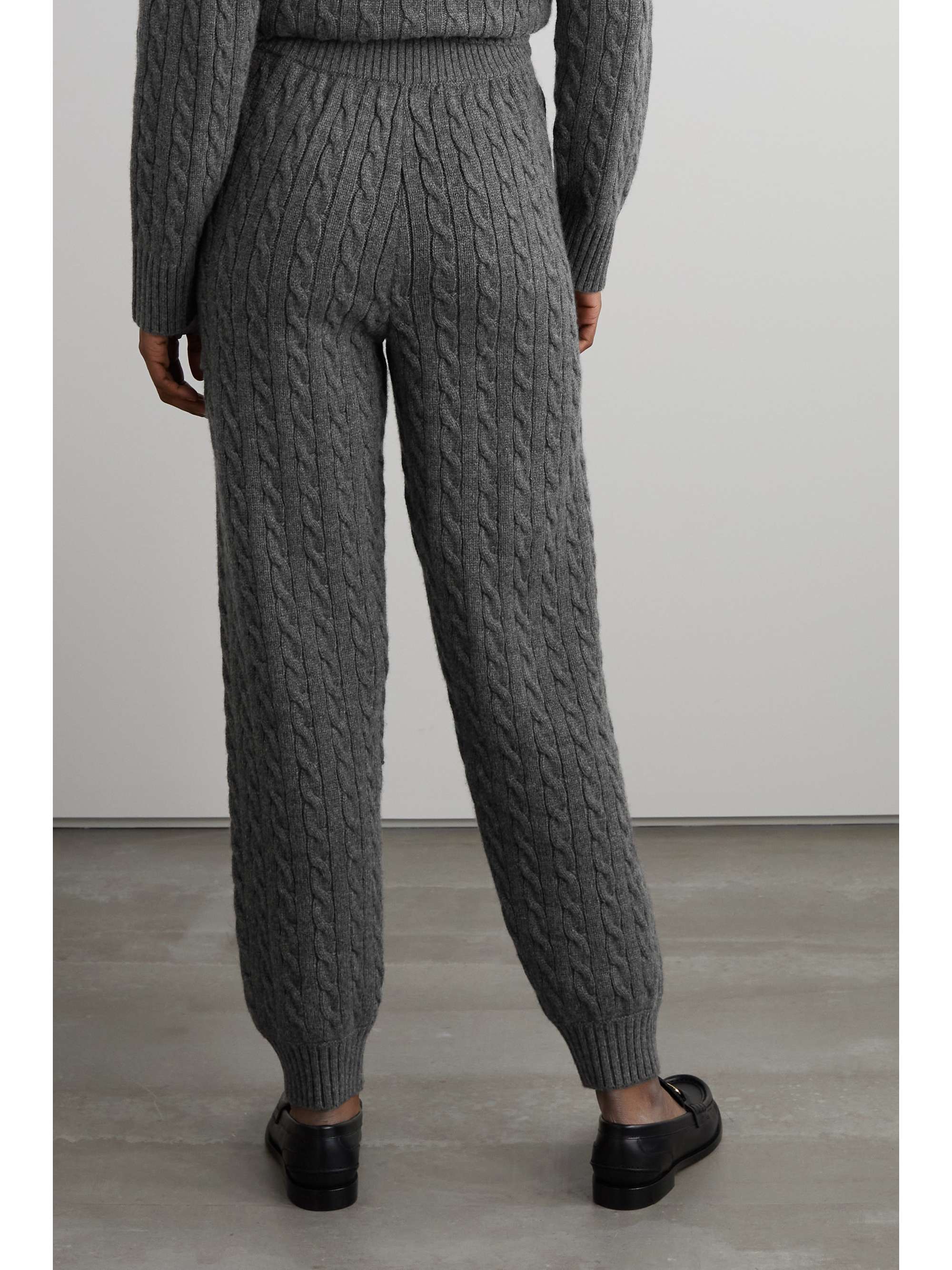 Gray Cable-knit cashmere track pants 