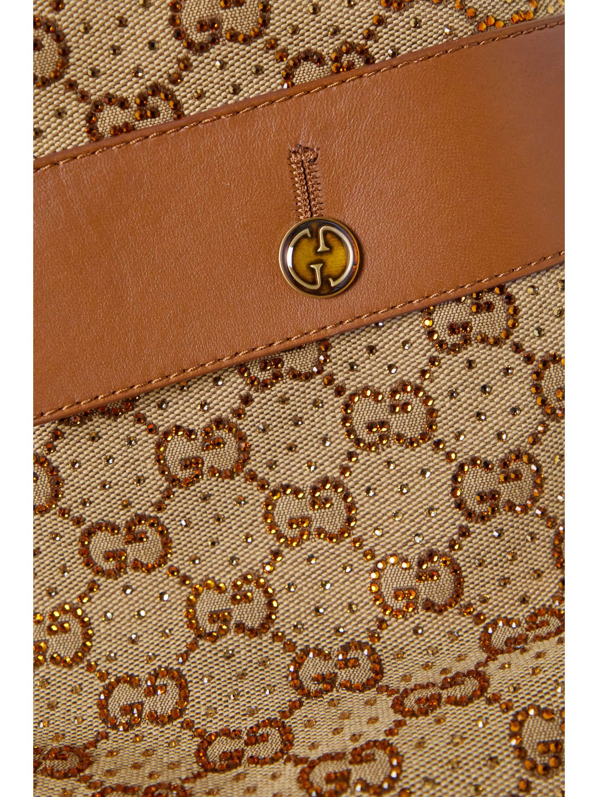 GUCCI Aria embellished leather-trimmed printed cotton-blend canvas midi skirt