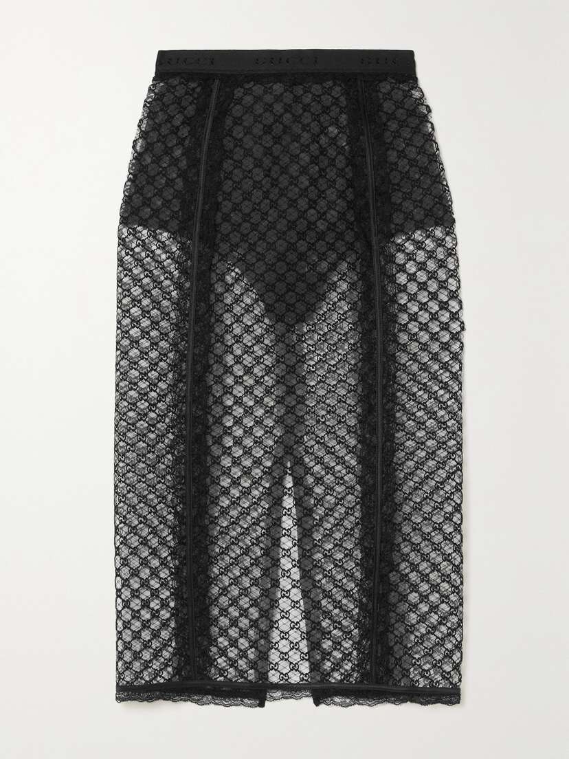 Gucci Aria Satin And Lace-trimmed Embroidered Cotton-blend Tulle Midi Skirt