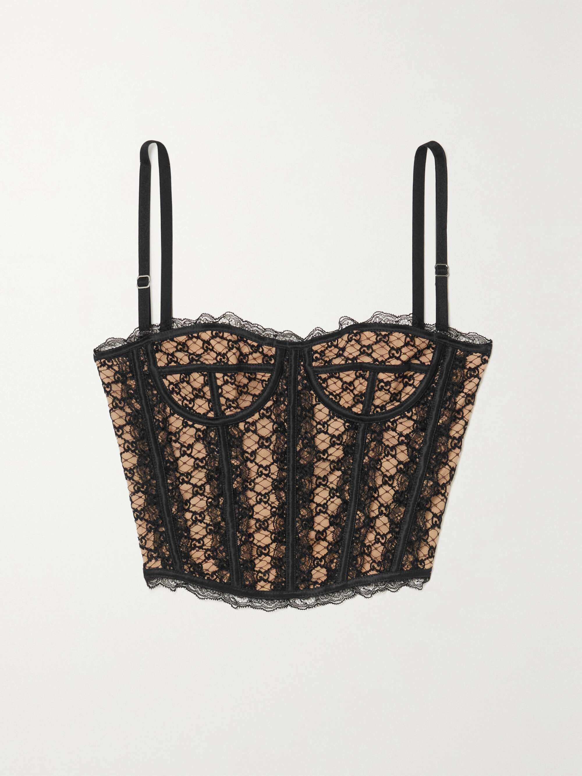 GUCCI Lace-trimmed embroidered cotton-blend tulle and satin 