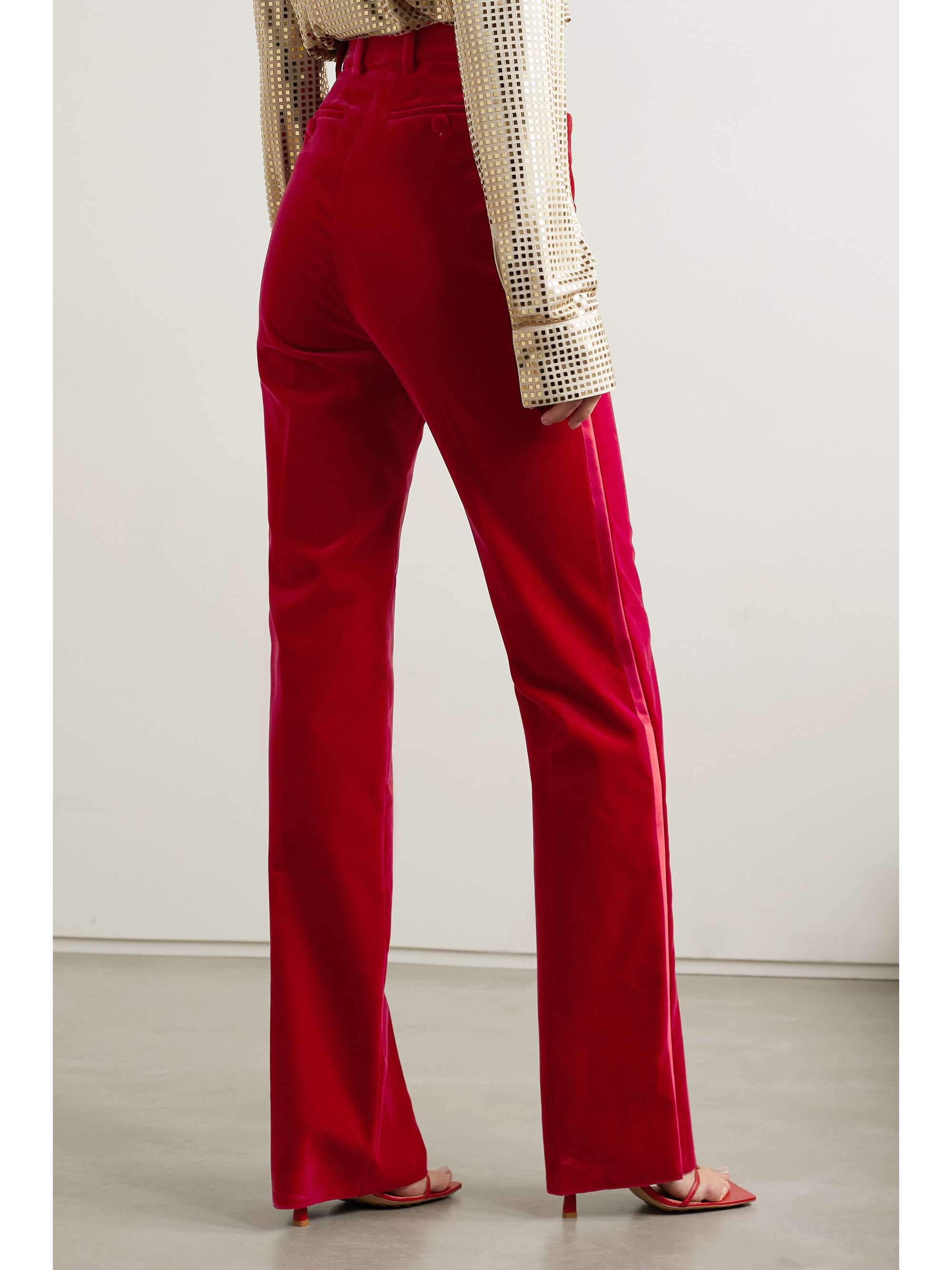 Red Aria silk-trimmed stretch-cotton velvet straight-leg pants | GUCCI ...