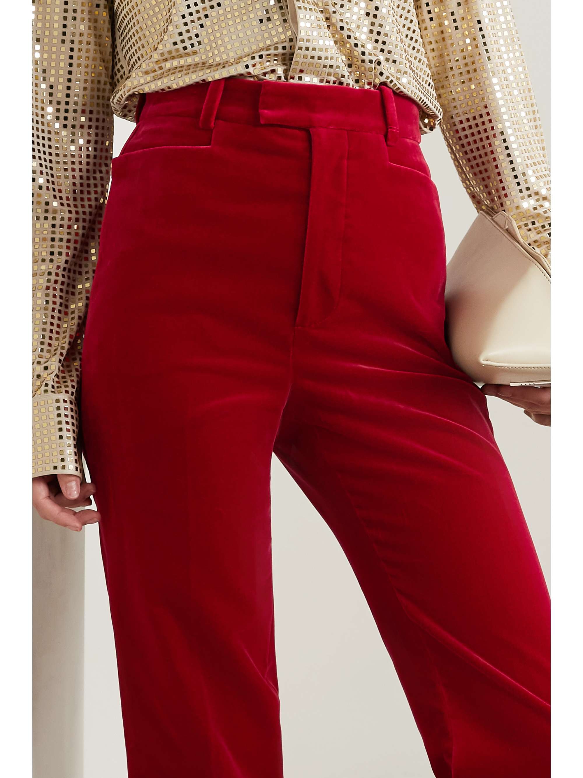 GUCCI Pantalon droit en velours de coton stretch à finitions en soie