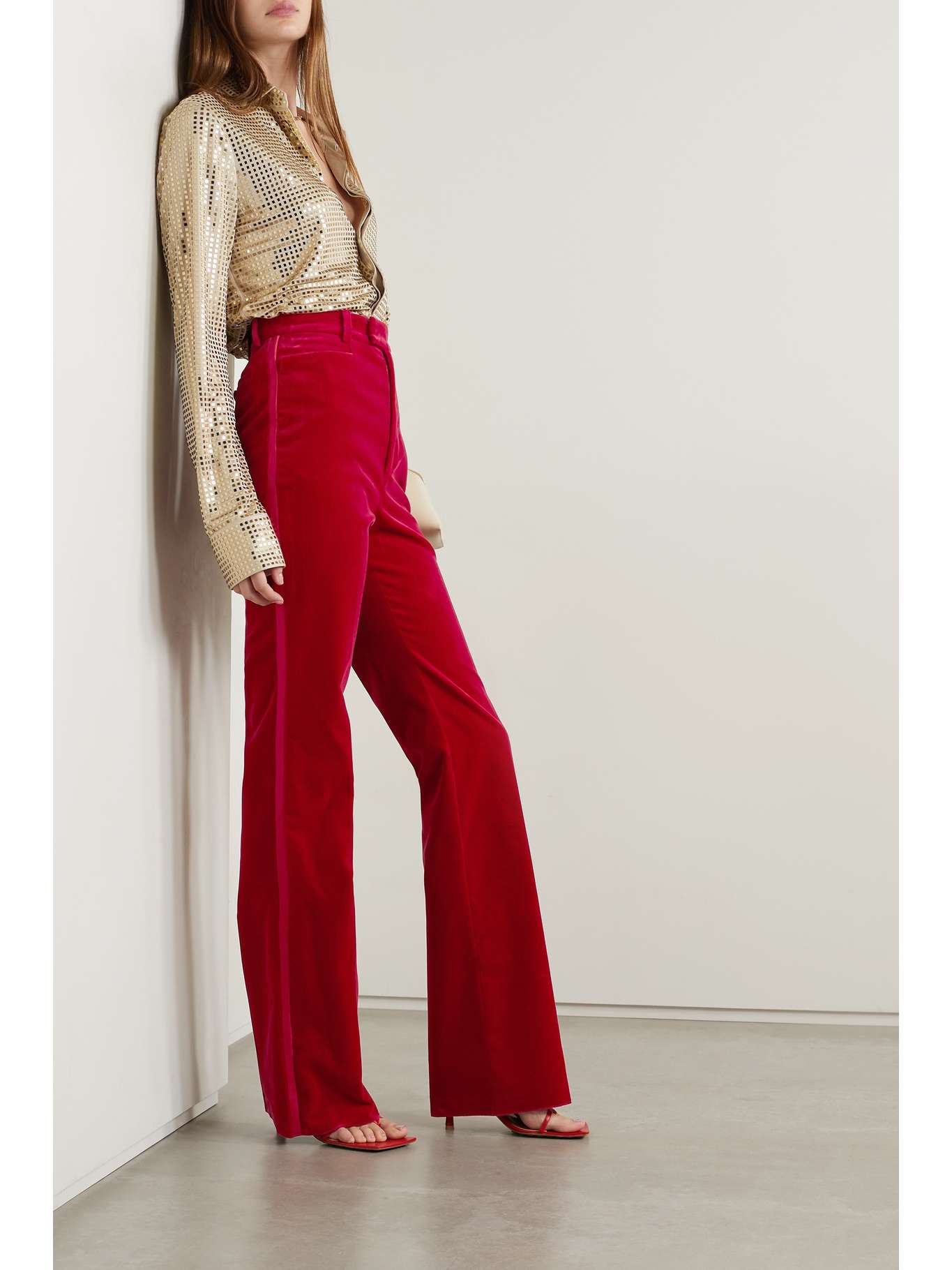 red velvet pants