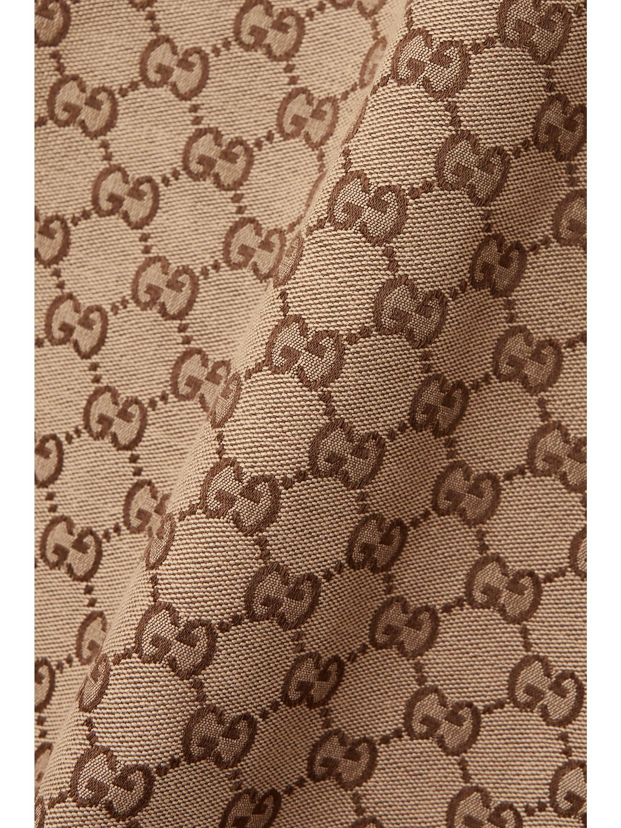 GUCCI Belted leather-trimmed cotton-blend canvas-jacquard midi skirt