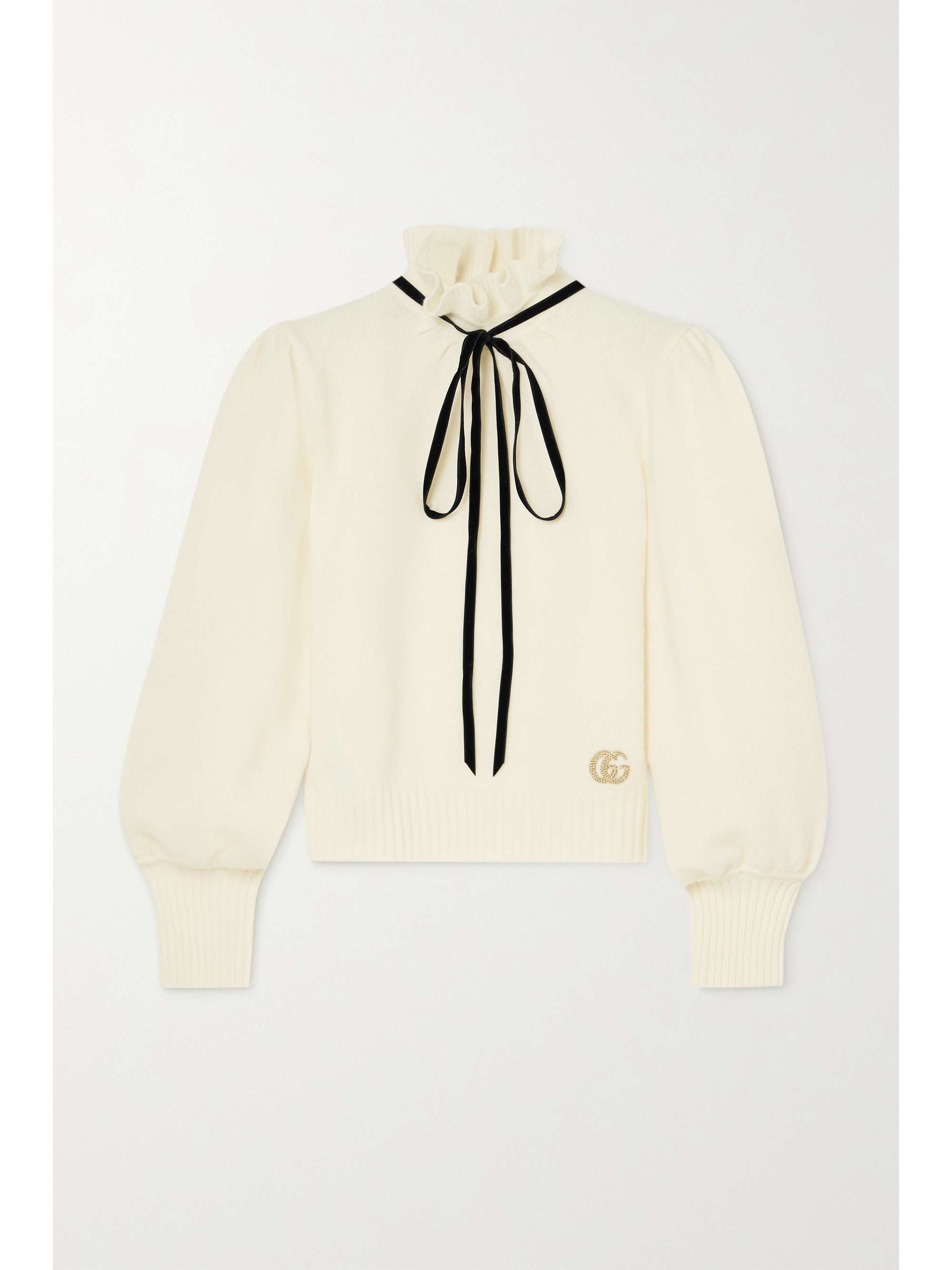 blusa ruffle bow neck gucci