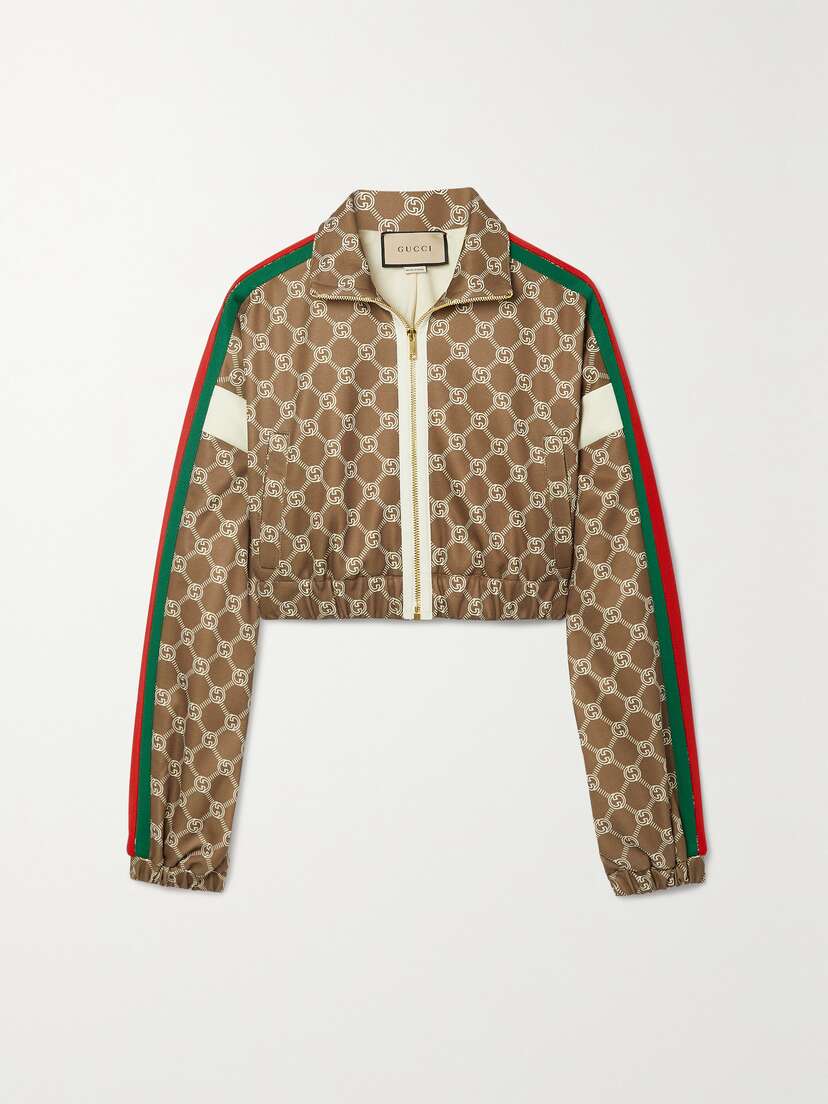 Gucci Cropped Webbing-trimmed Printed Tech-jersey Track Jacket