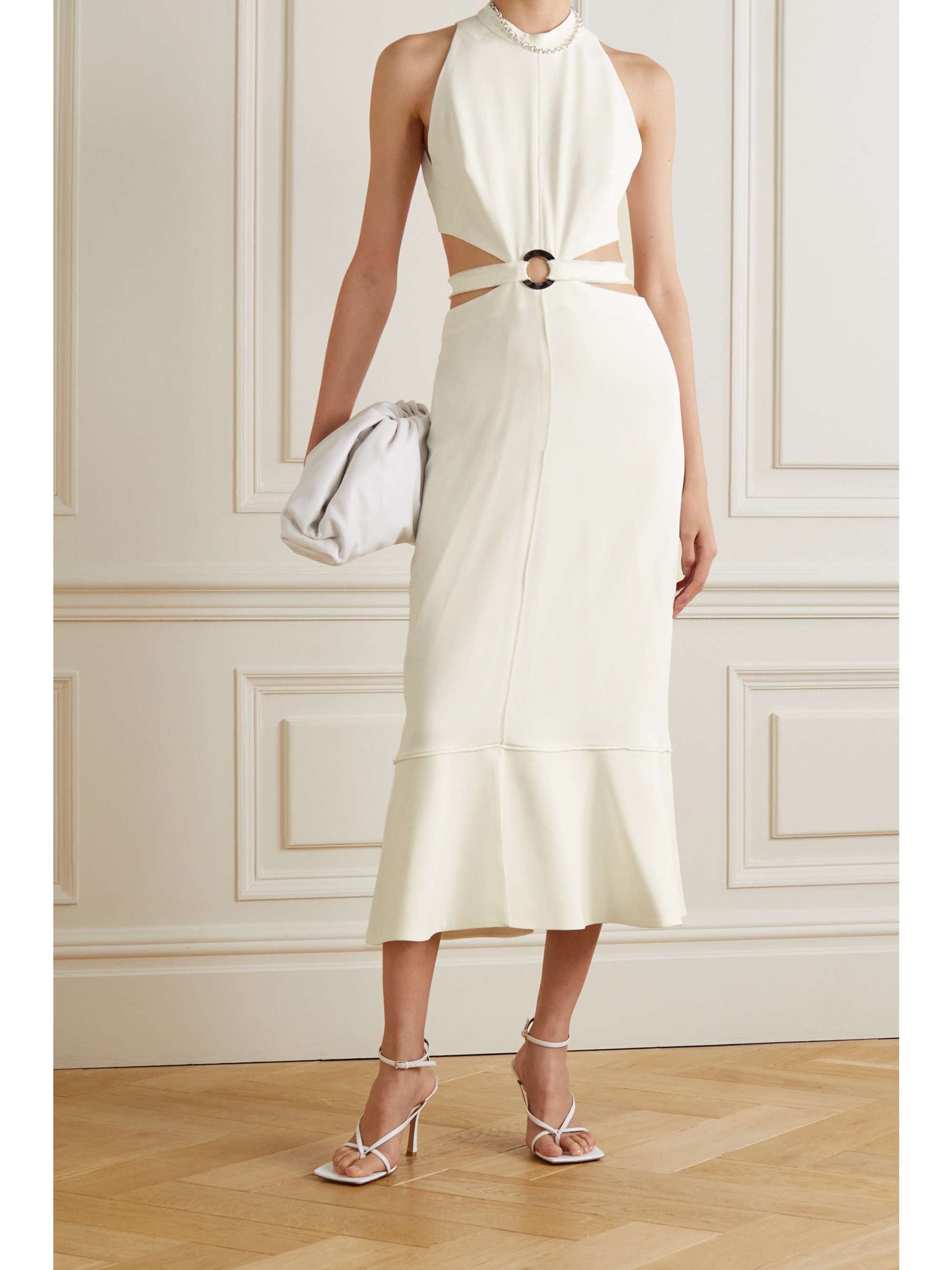 White Cutout stretch-cady midi dress 