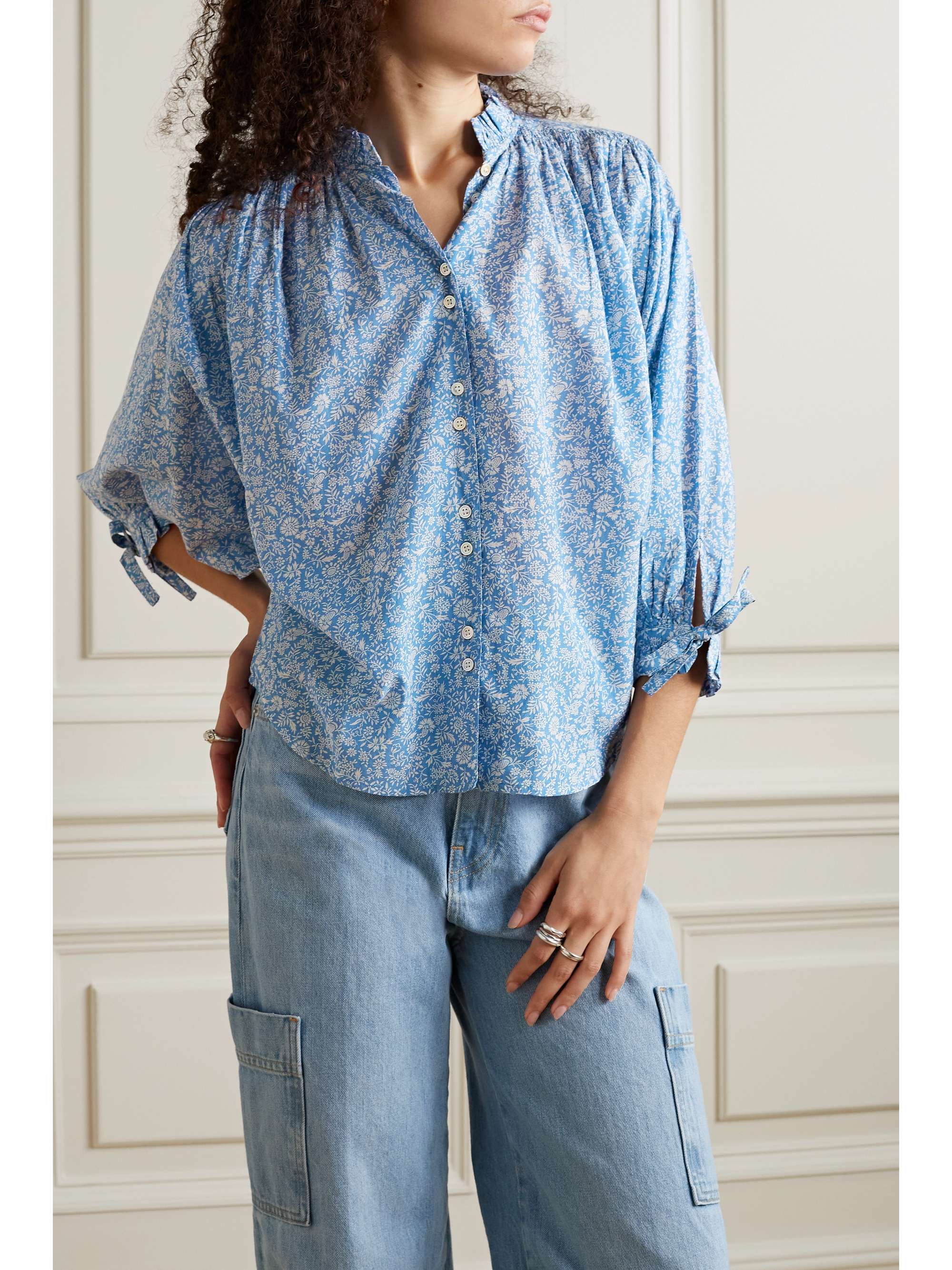 DÔEN + NET SUSTAIN Rose floral-print organic cotton-blend voile blouse