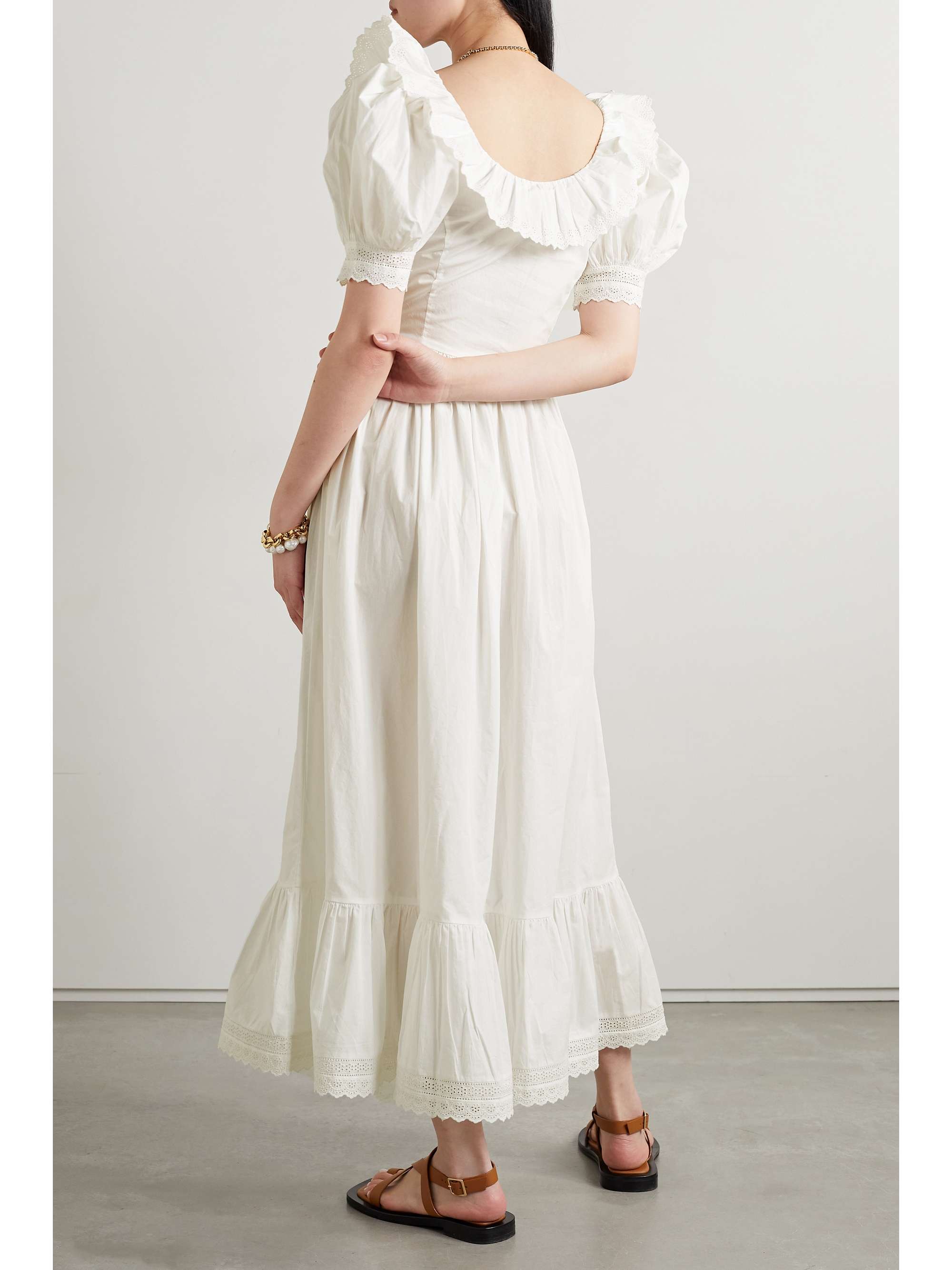 DÔEN + NET SUSTAIN Lupine Maxikleid aus Biobaumwollpopeline mit Lochstickereien