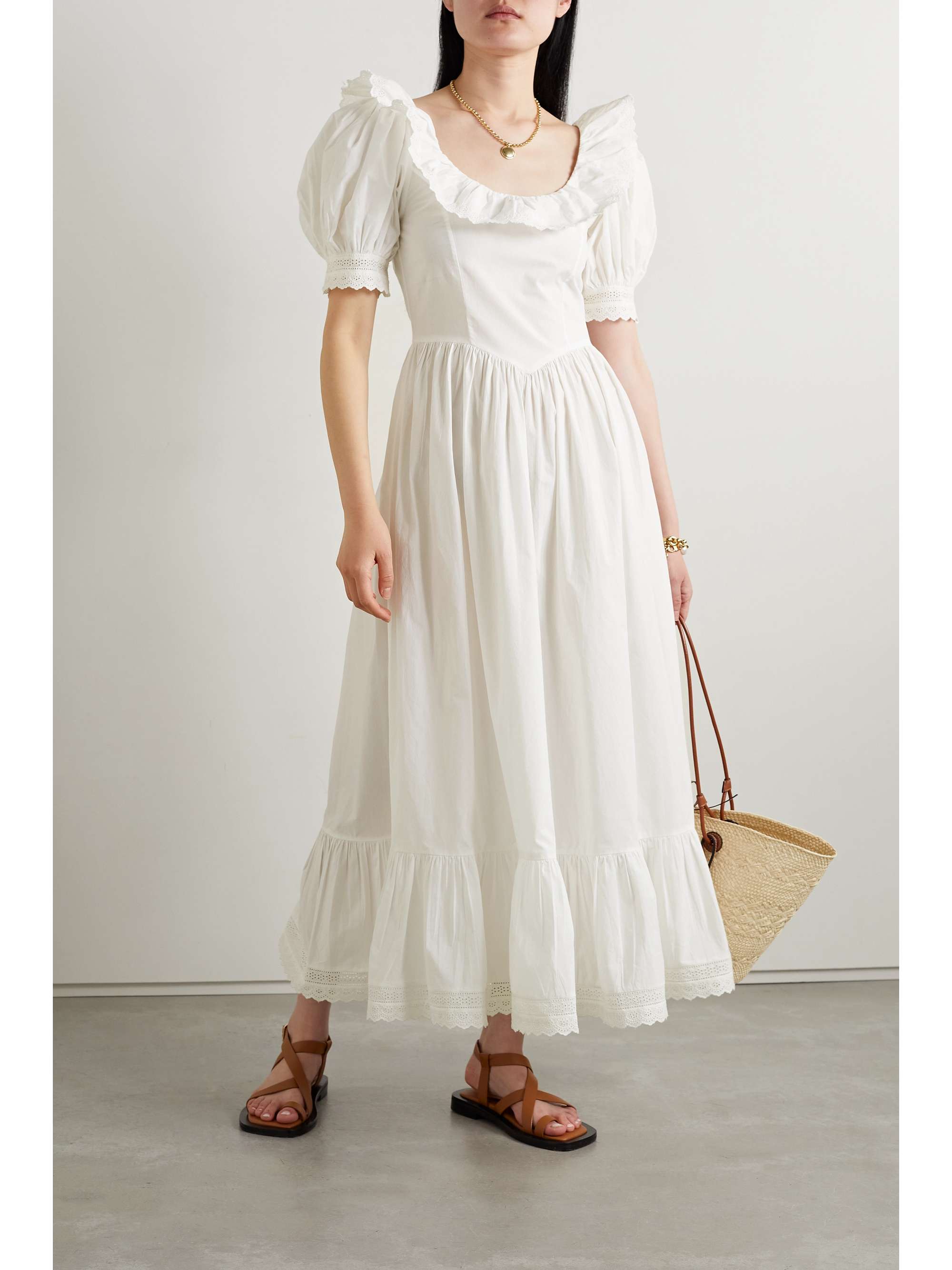 DÔEN + NET SUSTAIN Lupine Maxikleid aus Biobaumwollpopeline mit Lochstickereien