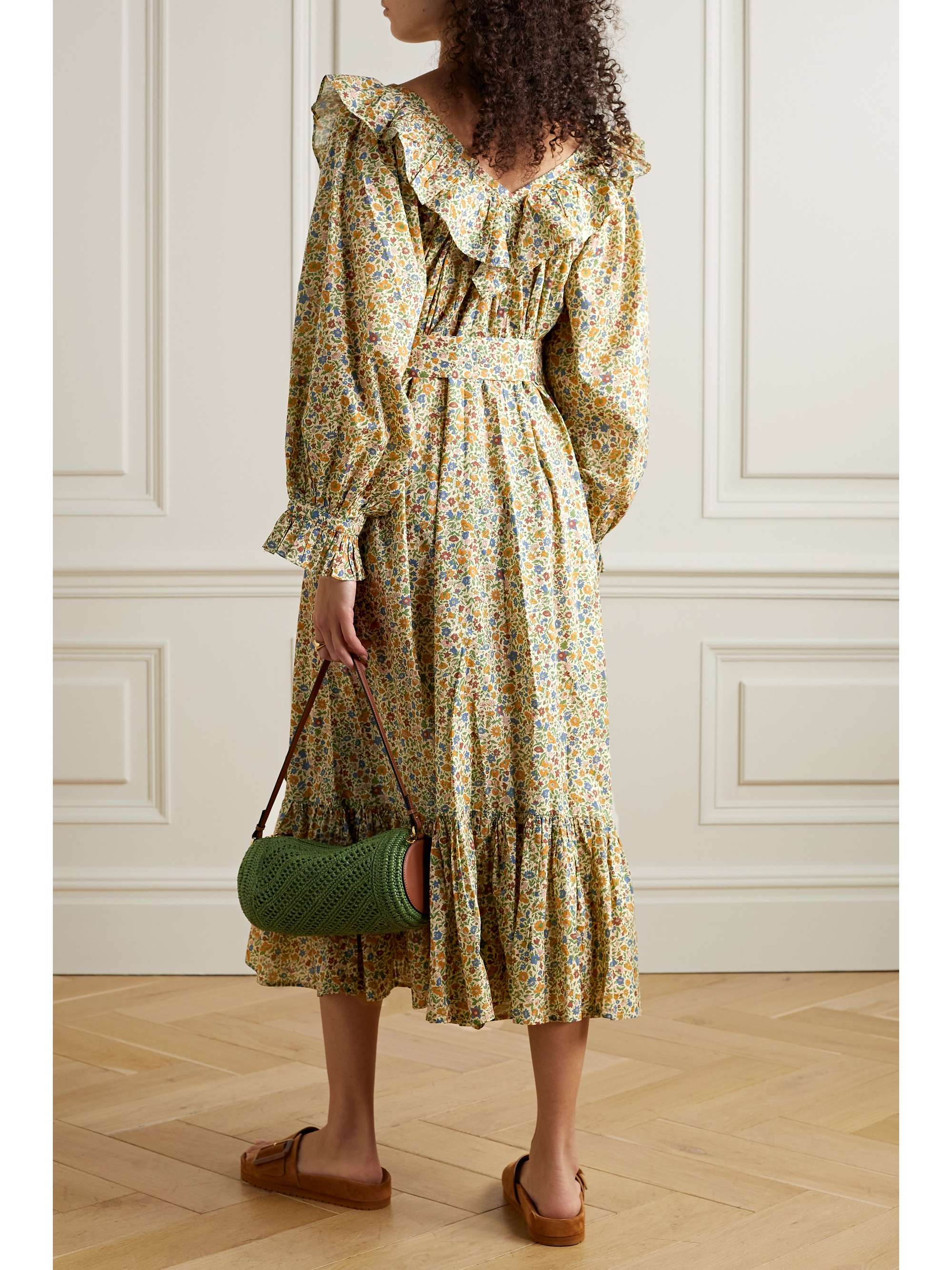 DÔEN Veredis belted ruffled floral-print cotton midi dress