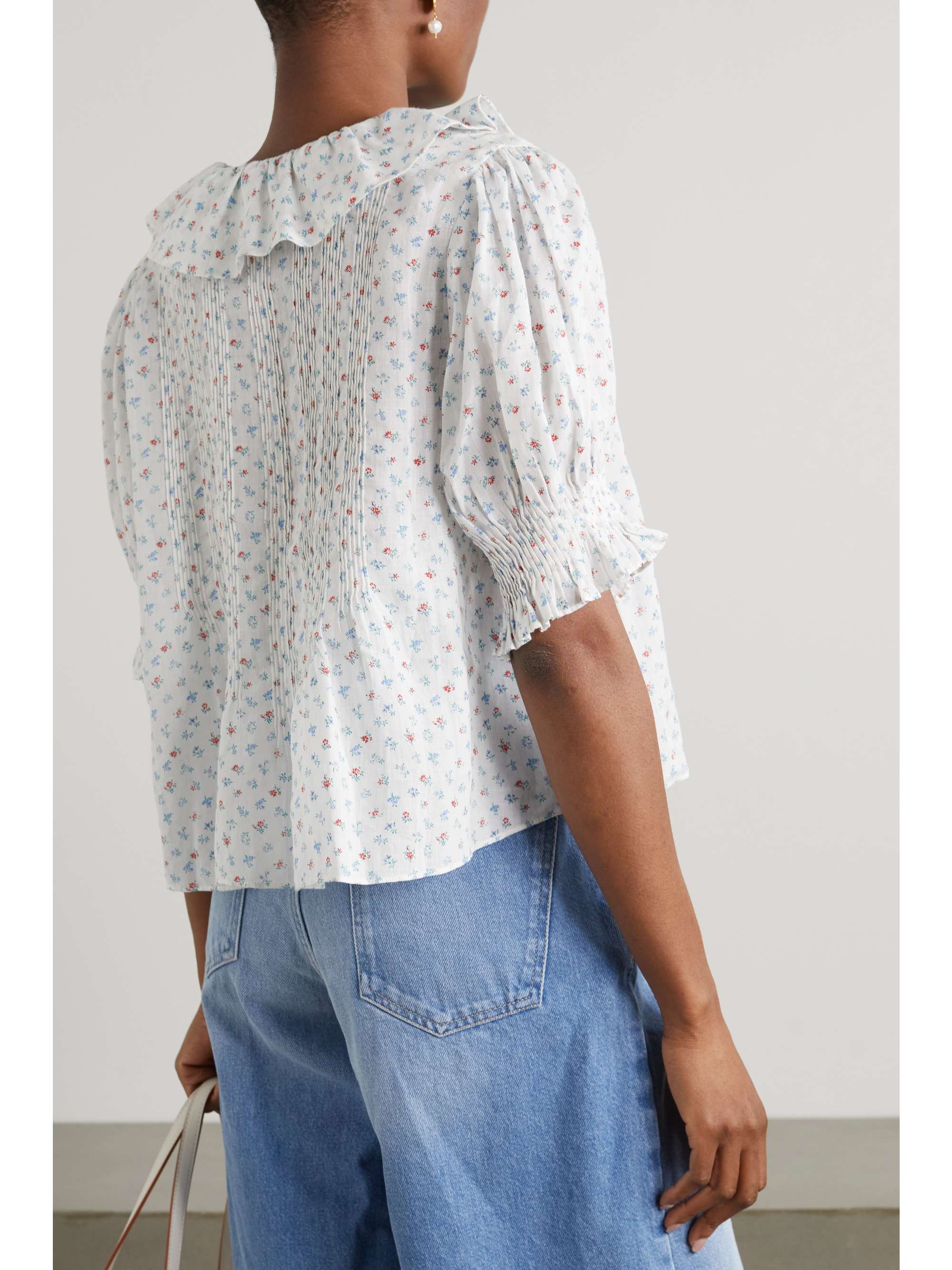 DÔEN Henri ruffled floral-print organic cotton-blend voile top