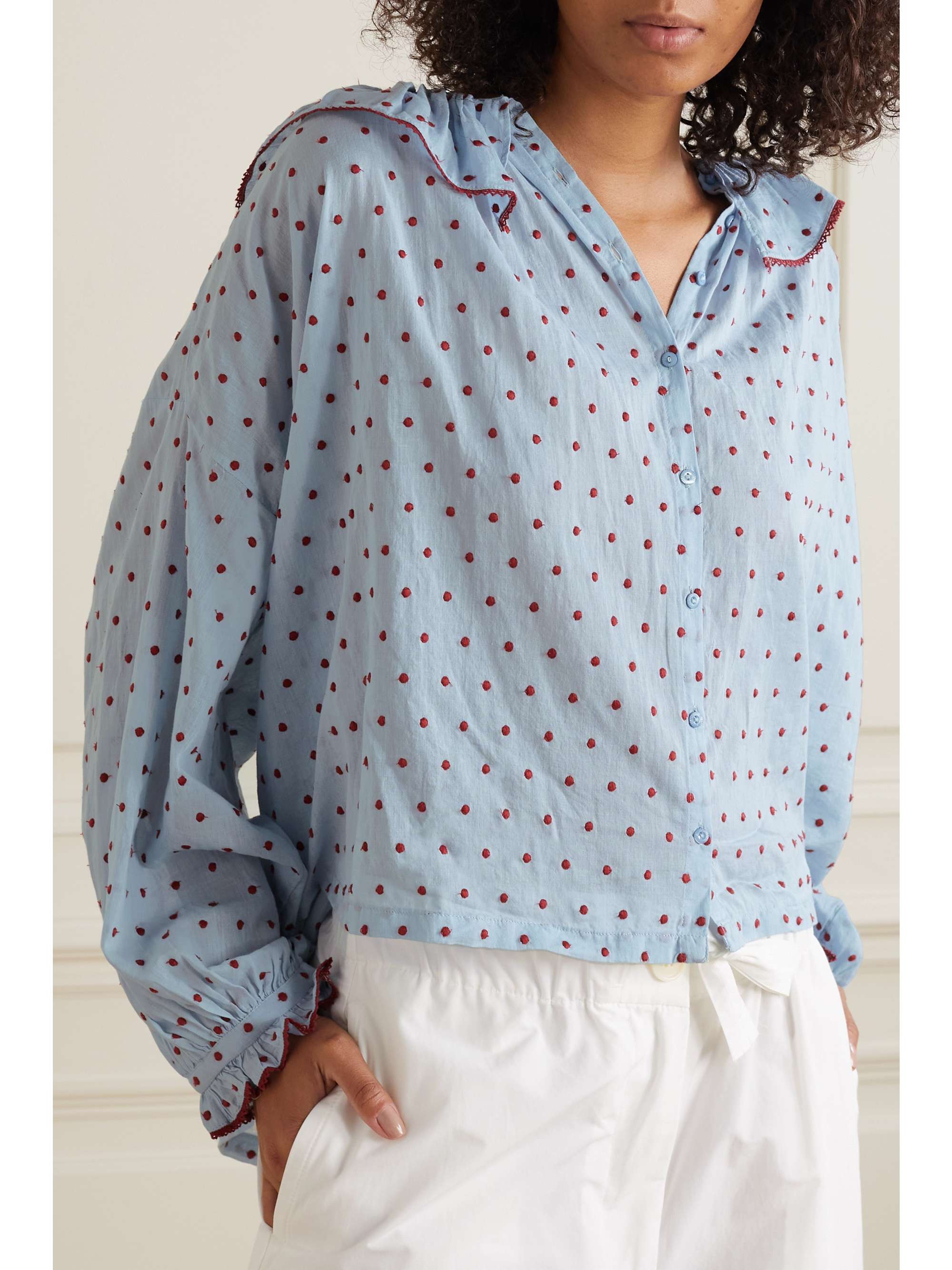 DÔEN + NET SUSTAIN Jemma Swiss-dot organic cotton-voile blouse