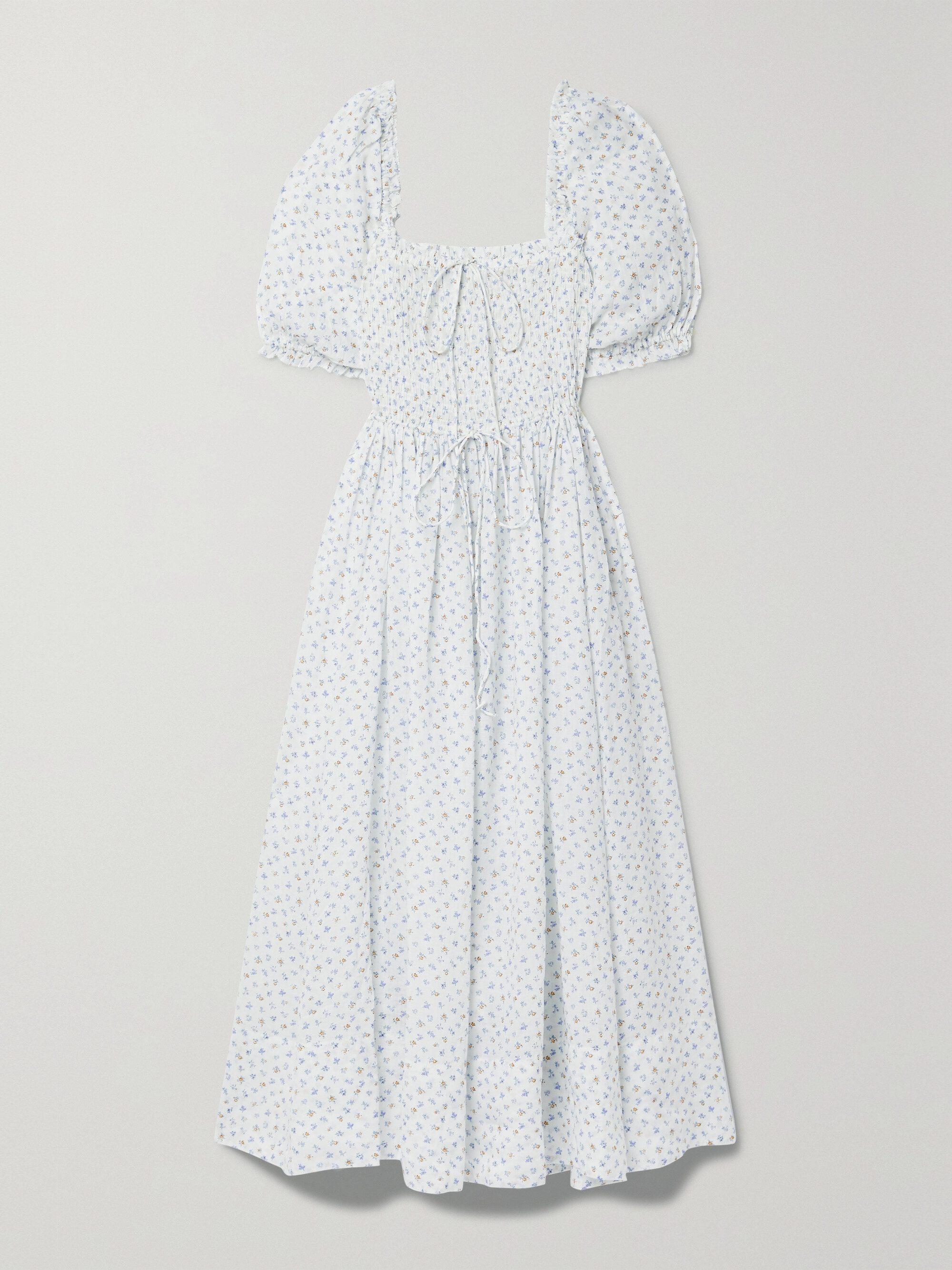 Dôen Siena shirred floral-print ramie maxi dress