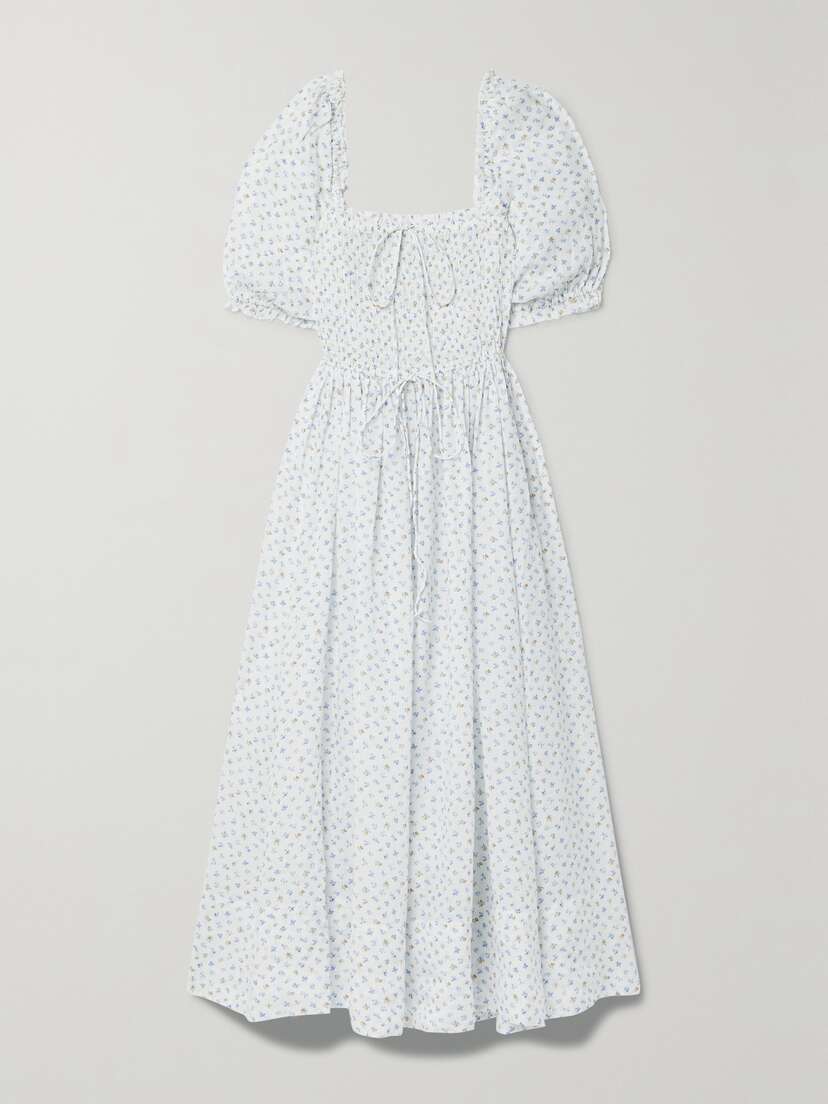 DÔEN Siena Shirred Floral-print Ramie Maxi Dress -  - x large