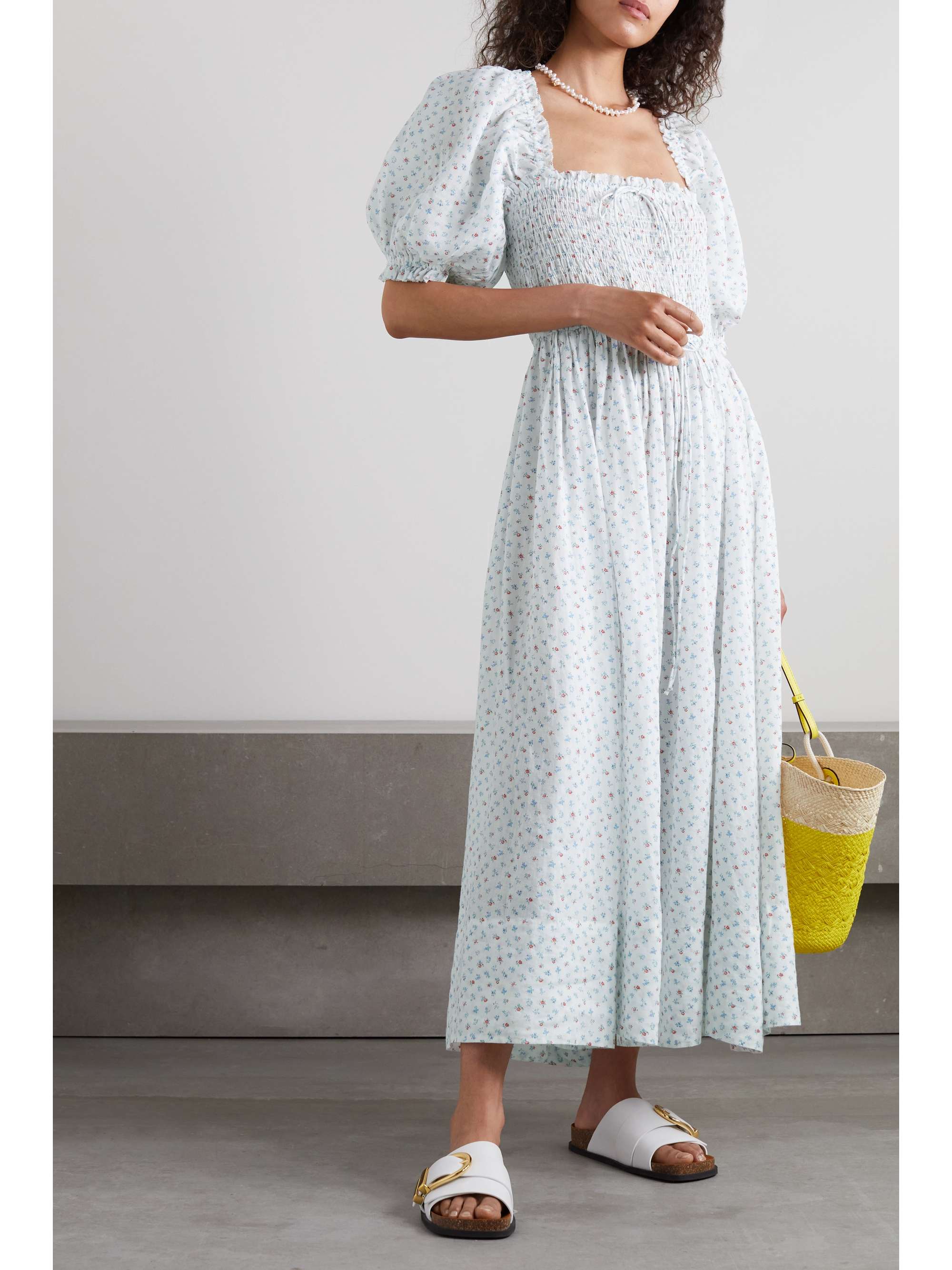 DÔEN Siena shirred floral-print ramie maxi dress