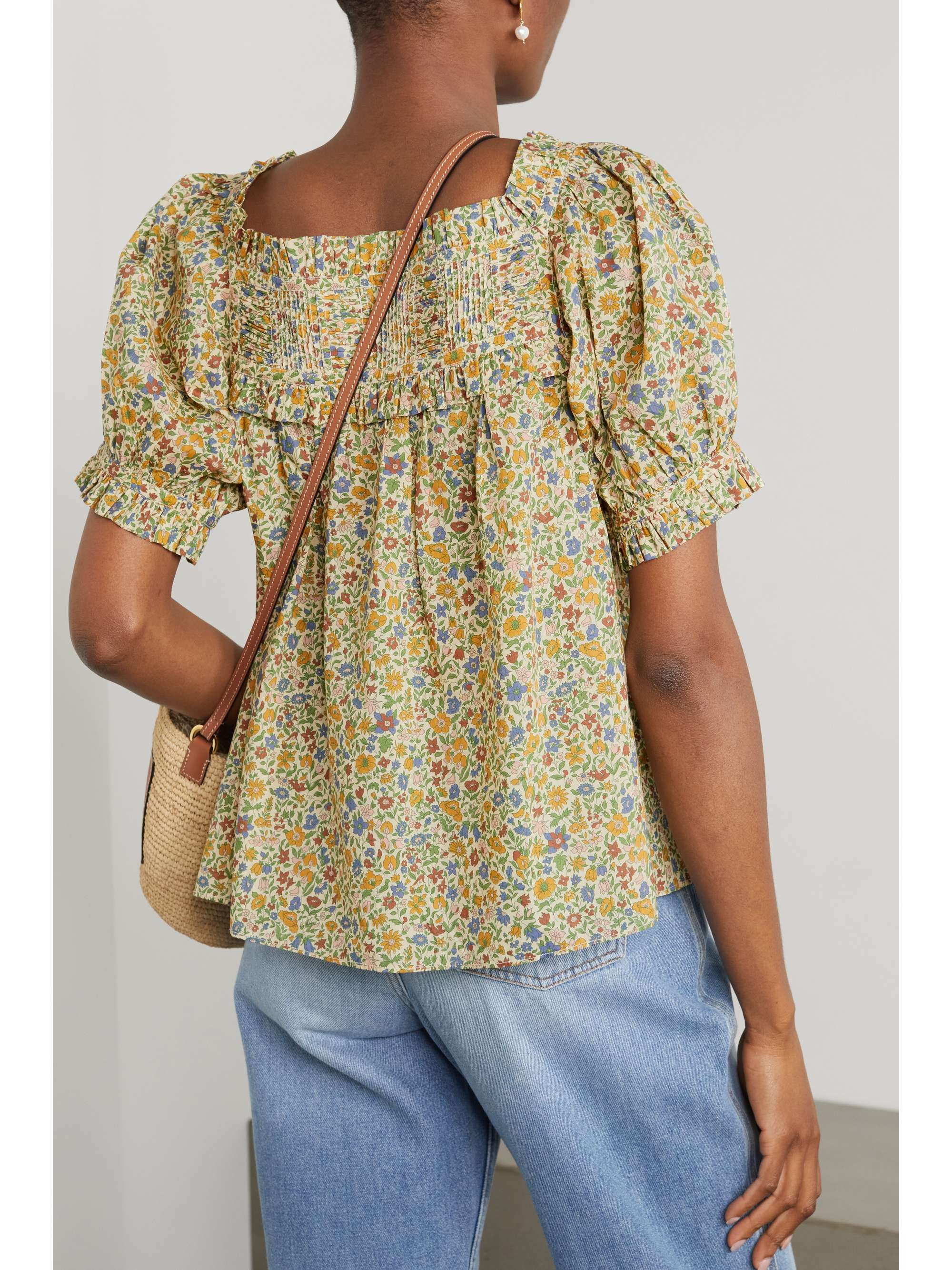 DÔEN Frances ruffled floral-print organic cotton-blend top