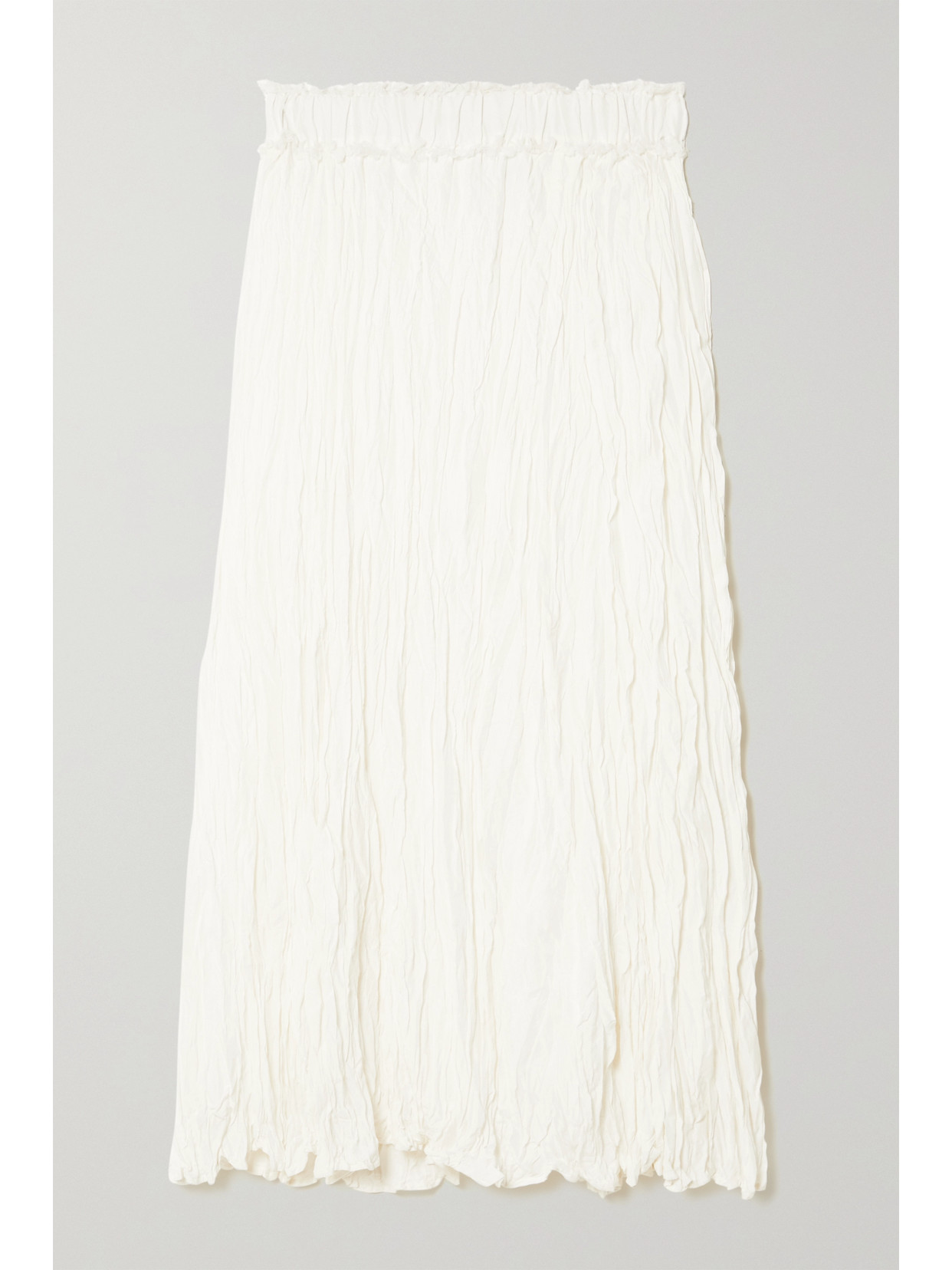 Totême Frayed Crinkled Silk-habotai Midi Skirt In Off-white