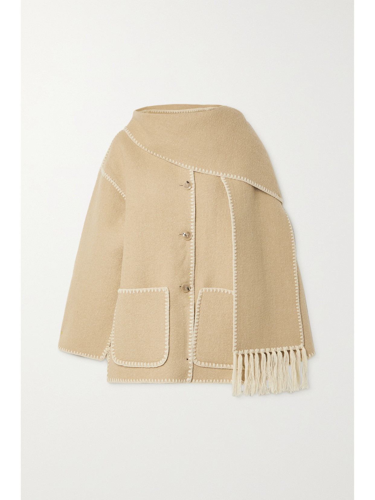 TOTÊME DRAPED FRINGED WOOL-BLEND JACKET