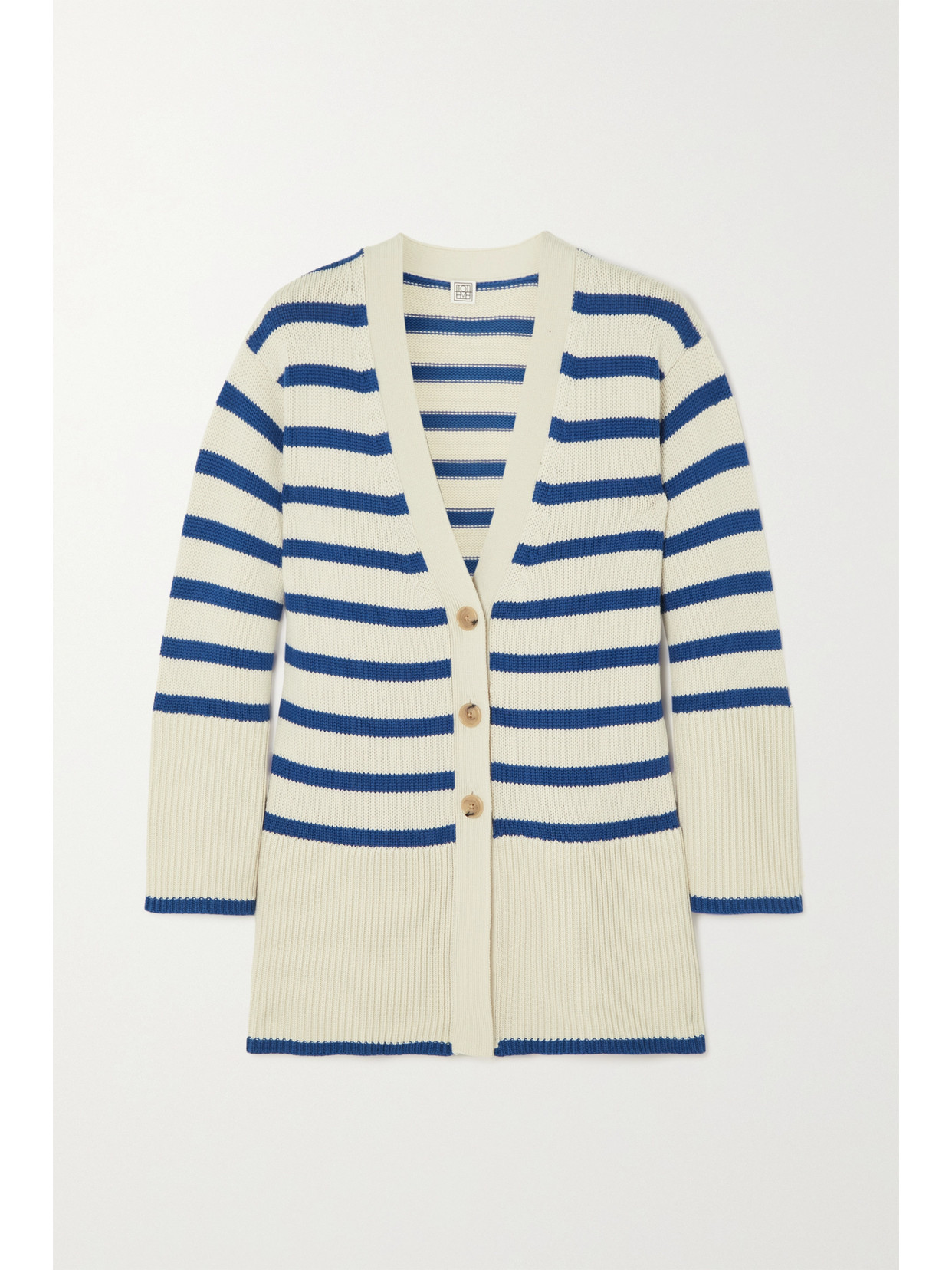 Totême Wool Blend Striped Cardigan In Off-white