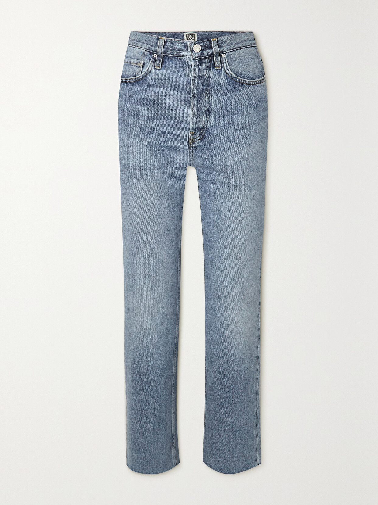 TOTEME - Classic Cut High-rise Frayed Organic Straight-leg Jeans - Blue