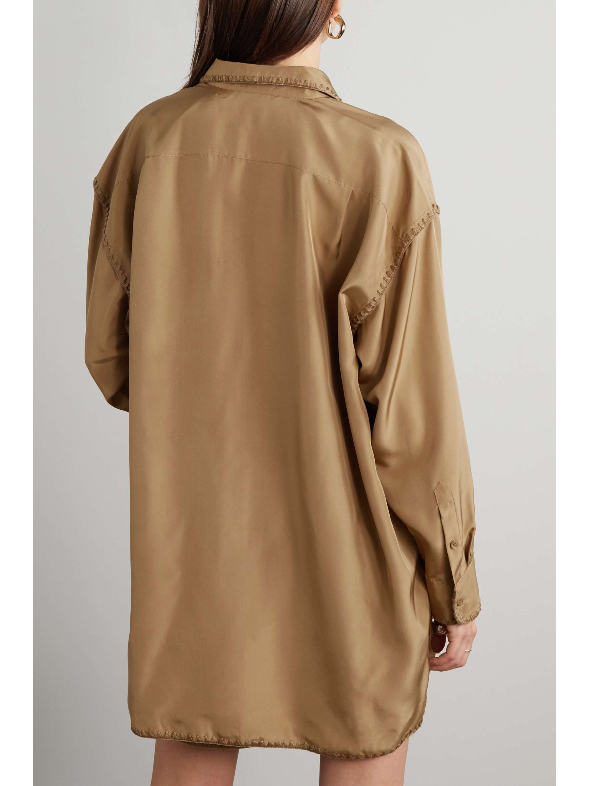 Camel Oversized embroidered silk crepe 