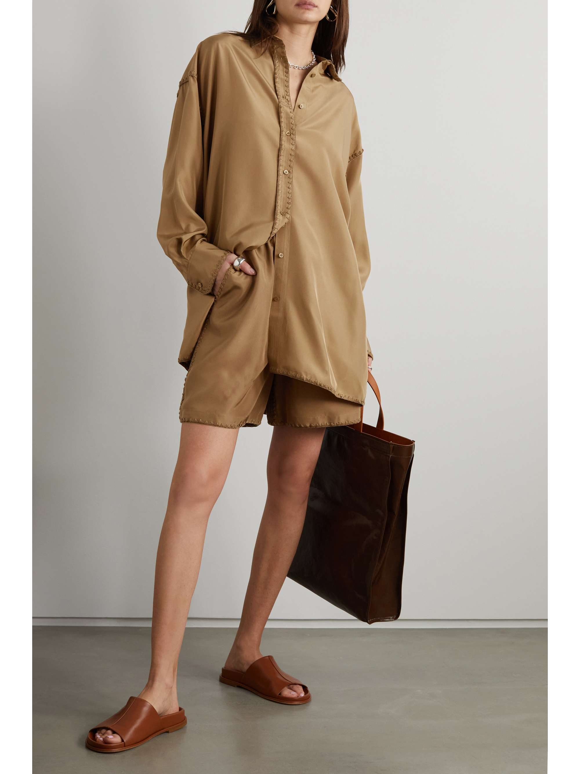 TOTEME Oversized embroidered silk crepe de chine shirt | NET-A-PORTER